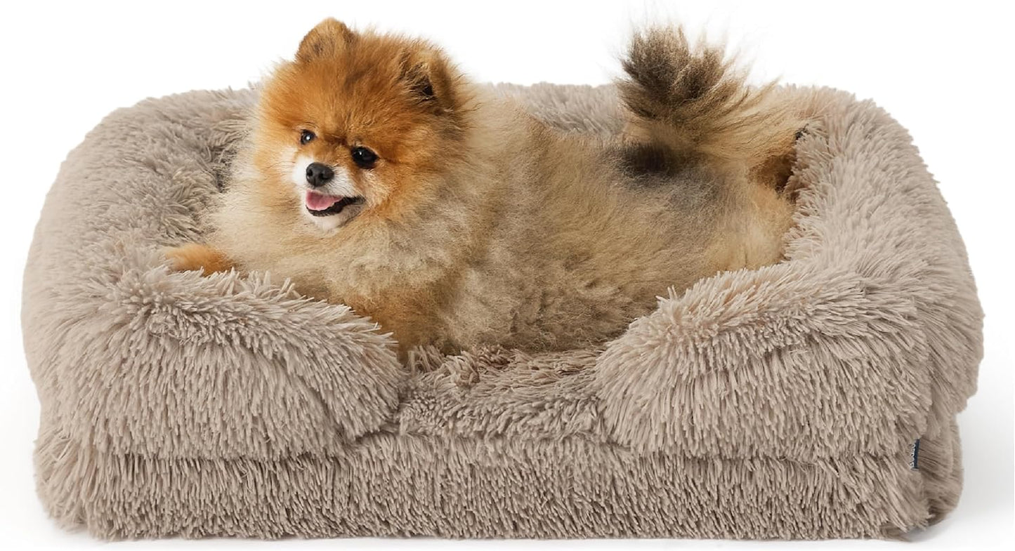Bedsure Orthopedic Dog Beds for Small Dogs - Washable Small Dog Cat Bed Waterproof, Comfort Pet Couch Sofa with Washable Removable Cover, Pets Bed with Nonskid Bottom, Long Faux Fur-Taupe, 24" - Pet Explorer