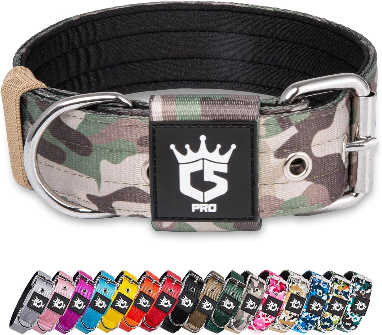 TSPRO Tactical Dog Collar 1.5 Inch Wide Thick Dog Collars with Heavy Duty Metal Buckle, Durable, Strong, Adjustable for Medium to Large Dogs (Military Green L)