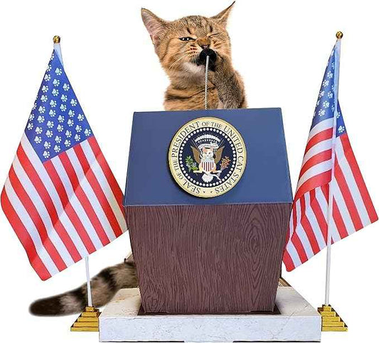 LA LA CAT Funny Presidential Podium Cat Scratcher/Sturdy Cardboard Cat Scratcher/Grooming Brush &Silvervine/for Indoor Cats/Childless Cat Lady's Purrfect Companion/2024 Election *Original Design*