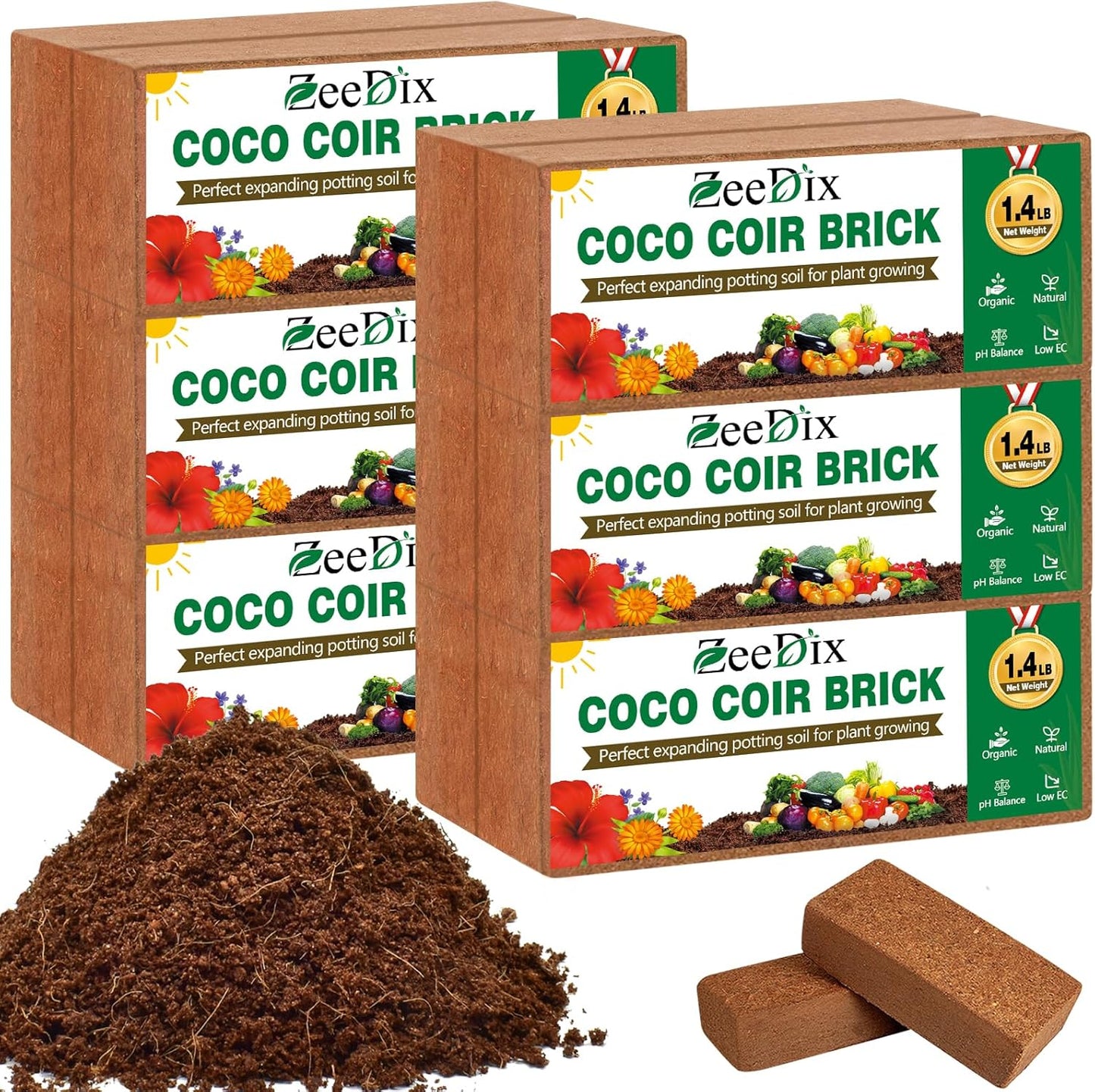 ZeeDix 12 Pcs Premium Coco Coir Brick- Natural Compressed Coconut Coir Bricks Coco Coir Fiber Potting Soil with Low EC and pH Balance, 100% Organic Coconut Coir for Plants Gardening Herbs Reptiles - Pet Explorer