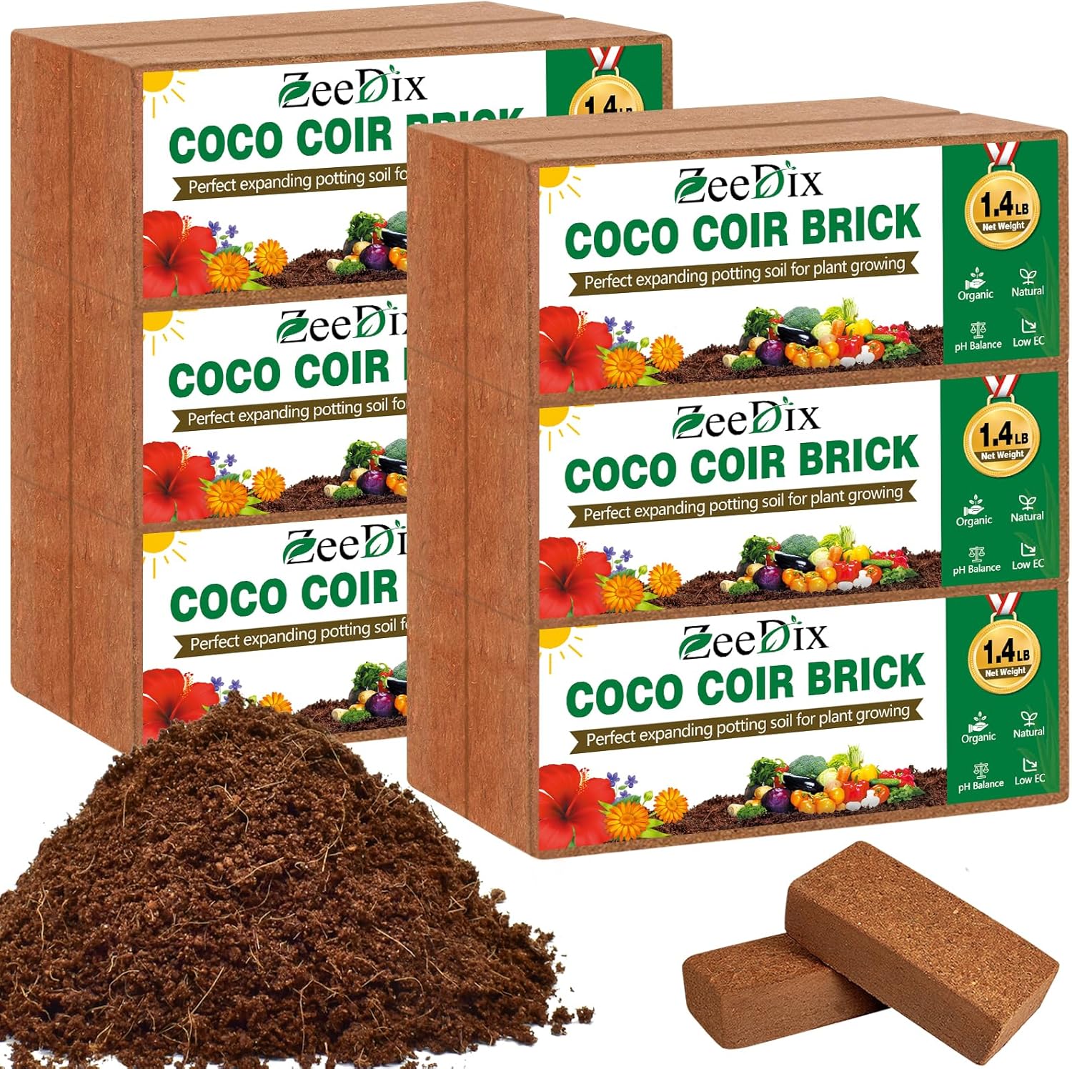 ZeeDix 12 Pcs Premium Coco Coir Brick- Natural Compressed Coconut Coir Bricks Coco Coir Fiber Potting Soil with Low EC and pH Balance, 100% Organic Coconut Coir for Plants Gardening Herbs Reptiles - Pet Explorer