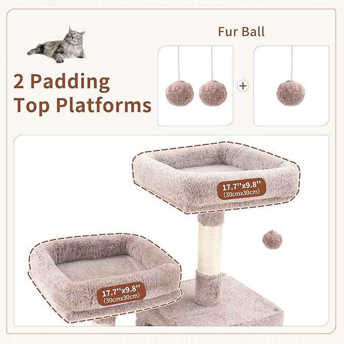 Multi-Level Cat Tree for Indoor Cats, Cat Tower with 2 Scratching Boards, 2 Plush Padding Platforms, Cat Condo House with Hammock, Basket, Muchroom GCT022MU