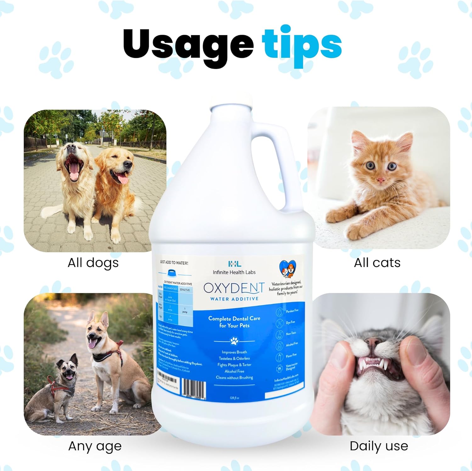 Oxydent Premium Pet Dental Care Solution - Pet Water Additive & Mouthwash for Teeth Cleaning - Eliminate Bad Dog & Cat Bad Breath - Dog Dental Rinse - Fights Tartar & Plaque - 1 Gallon - Pet Explorer
