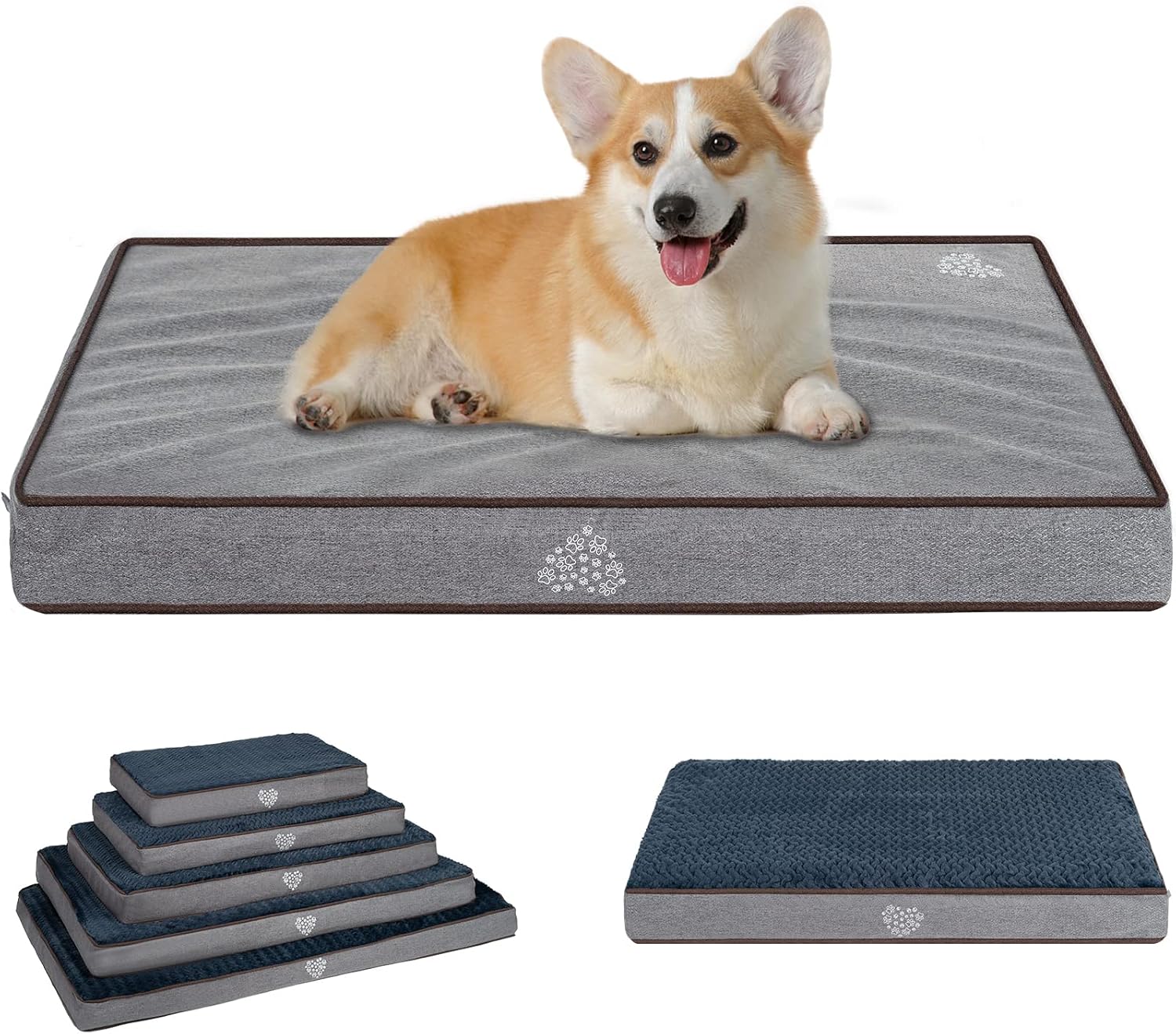 VANKEAN Dog Bed Soft Crate Pad Mat Reversible Warm& Cool, Washable Comfy Kennel Pad with Orthopedic Egg-Crate Foam for Small Medium Large Dogs, Water-Resistant Pet Bed, Grey - Pet Explorer