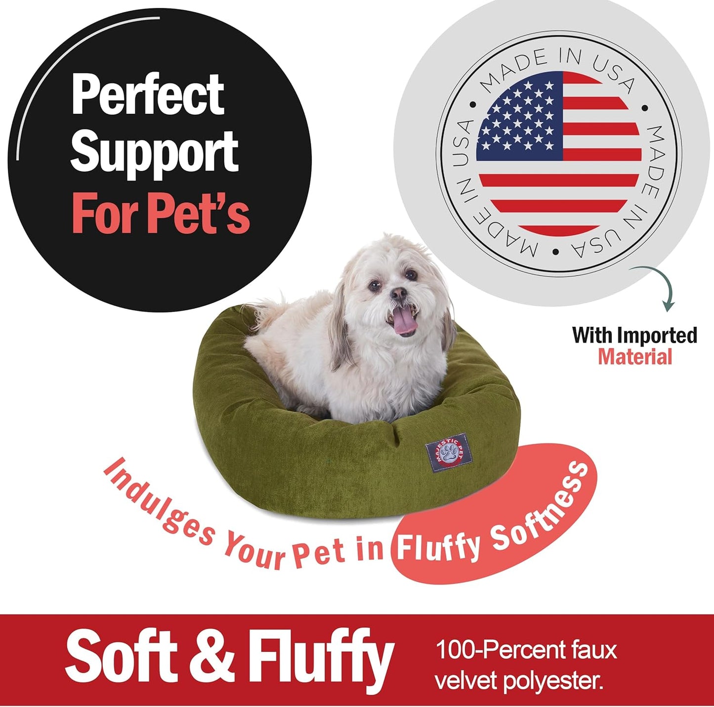 Majestic Pet 24 Inch Micro Velvet Calming Dog Bed Washable 24x19x7 (Inch) – Cozy Soft Round Donut Dog Bed with Spine for Head Support - Pet Bed Small – Fern - Pet Explorer