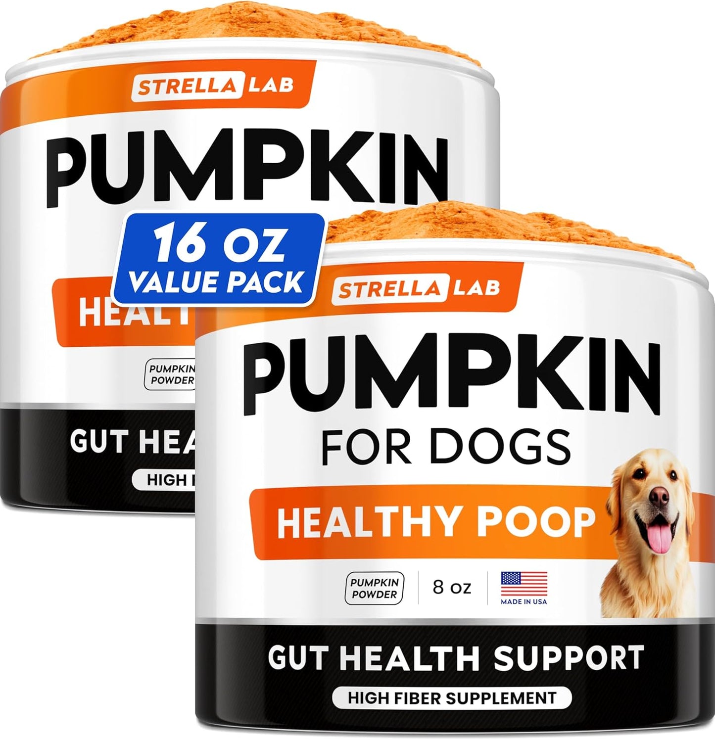 STRELLALAB Pumpkin Powder for Dogs - 16.2oz Powdered High Fiber Supplement and Stool Softener - Upset Stomach, Food Sensitivity - Improve Digestion - 16.2oz Powder - Pet Explorer