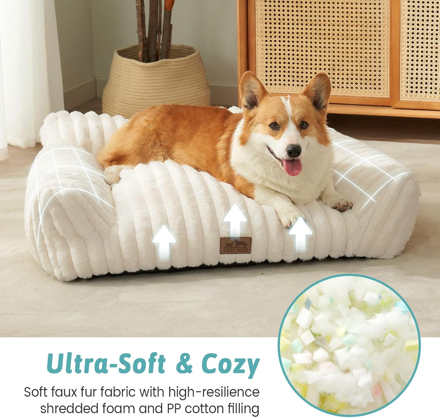 Cute Cat Couch, Premium Plush Faux Fur Pet Couch Bed, Ultra-Soft Pet Furniture for Cats & Small Dogs (Cream, M: 31.5''x23.5'') - Pet Explorer