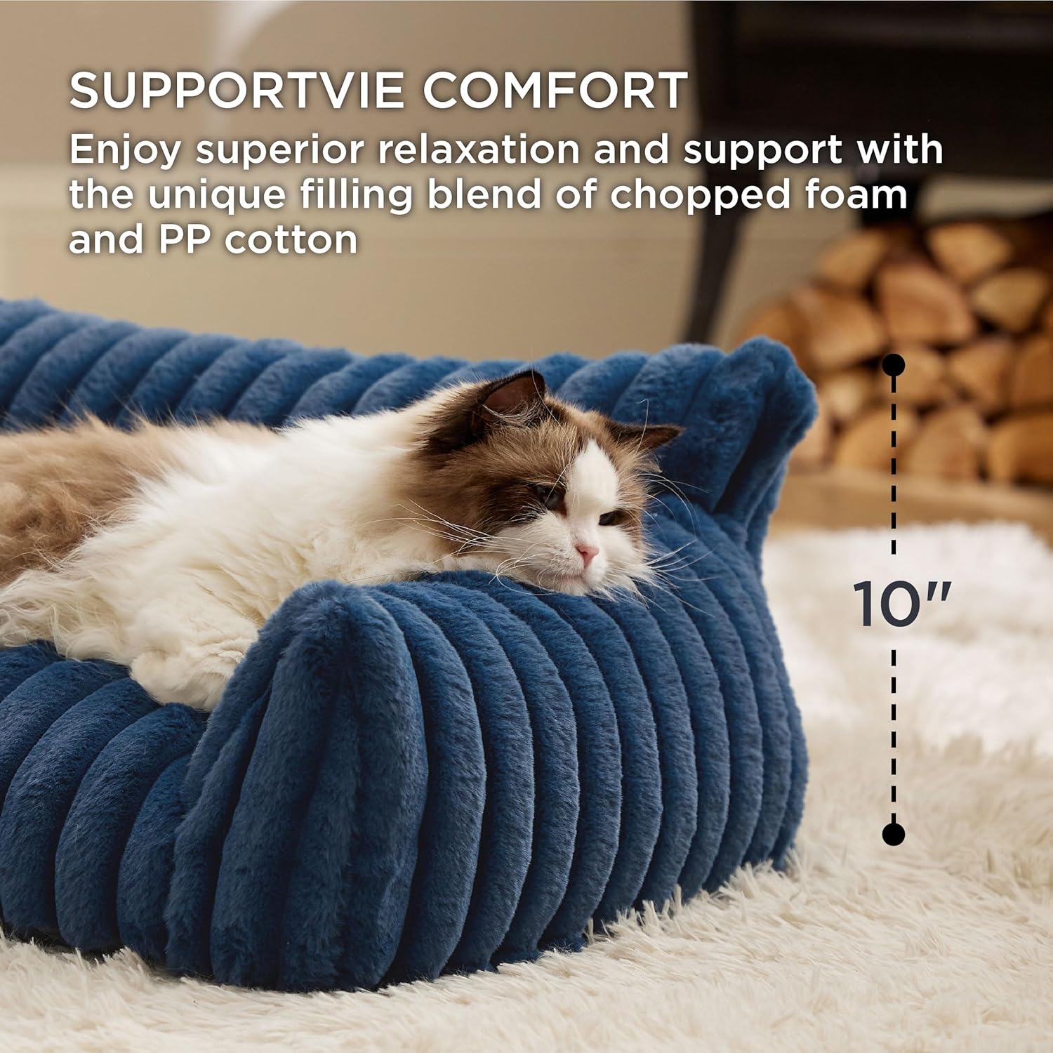 Bedsure Cute Cat Couch for Pets - Fluffy Small Dog Sofa with Premium Soft Corduroy Fleece, Pet Sofa with Removable Washable Cover, Supportive Dog Couch Bed for Small Medium Dogs, 30inch, Night Blue - Pet Explorer