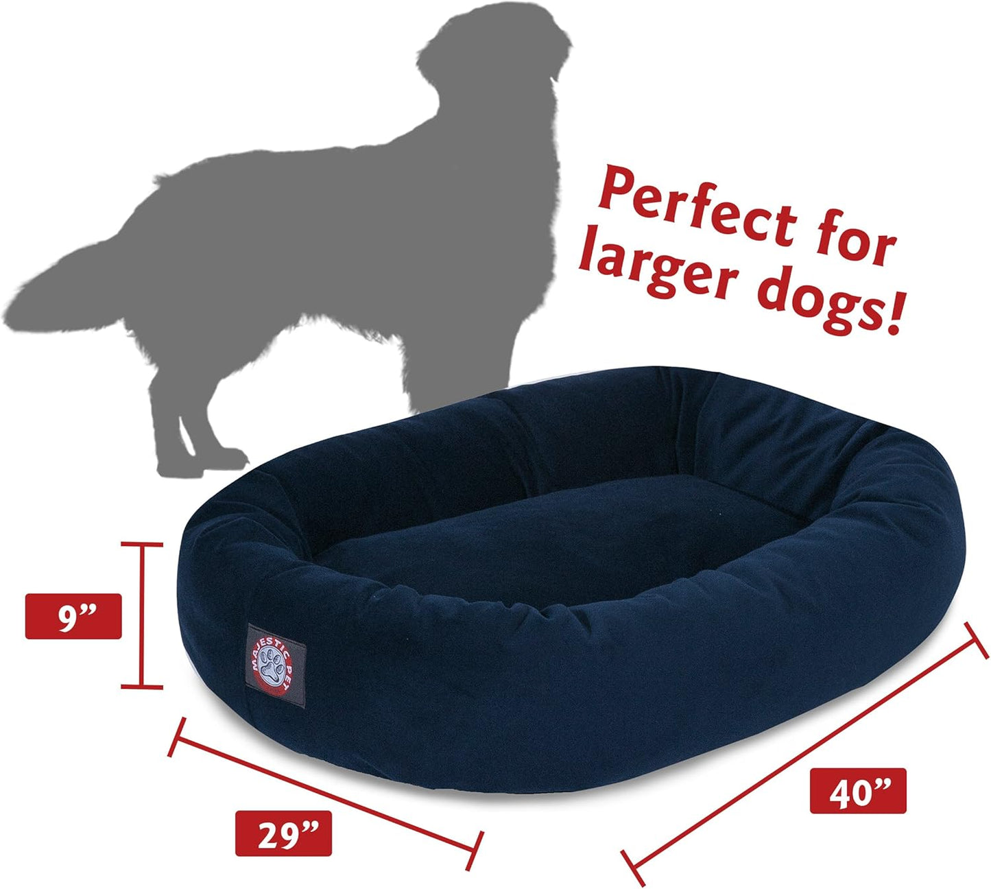 Majestic Pet 40 Inch Suede Calming Dog Bed Washable 40x29x9 (Inch) – Cozy Soft Round Donut Dog Bed with Spine Support for Dogs to Rest Their Head - Pet Bed Large – Navy - Pet Explorer