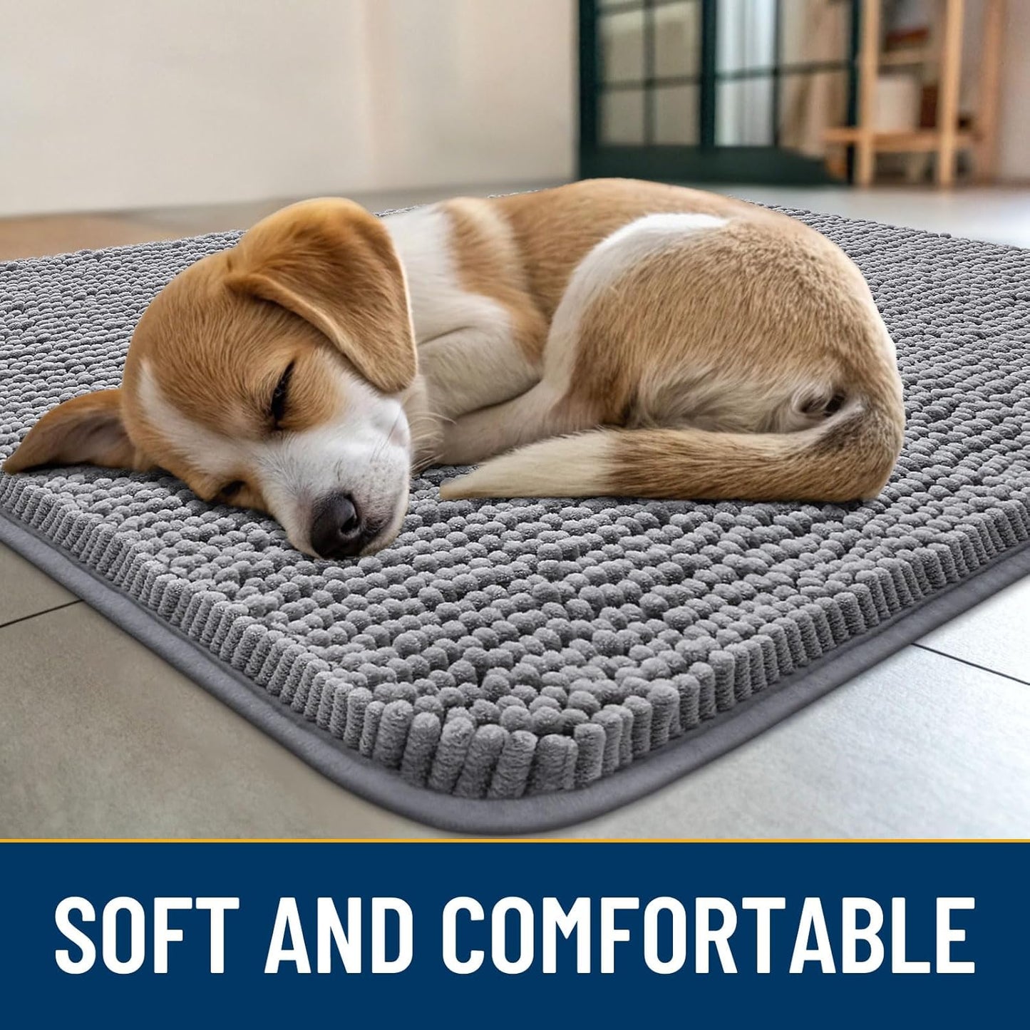 Smiry Dog Door Mat for Muddy Paws 40x24, Absorbs Moisture and Dirt Doormat, Non-Slip Washable Quick Dry Chenille Front Door Mat Indoor Entrance, Entryway Carpet for Inside Floor, Grey
