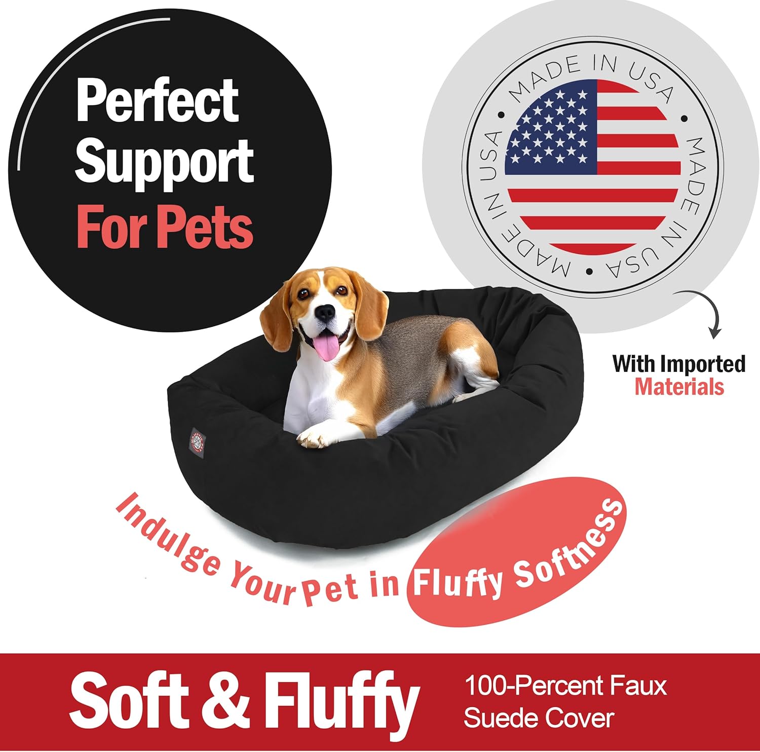 Majestic Pet 32 Inch Suede Shredded Memory Foam Mix Calming Medium Dog Bed Washable 32 x 23 x 7 (Inch) - Cozy Soft Round Donut Dog Bed with Spine for Head Support - Pet Bed Black - Pet Explorer