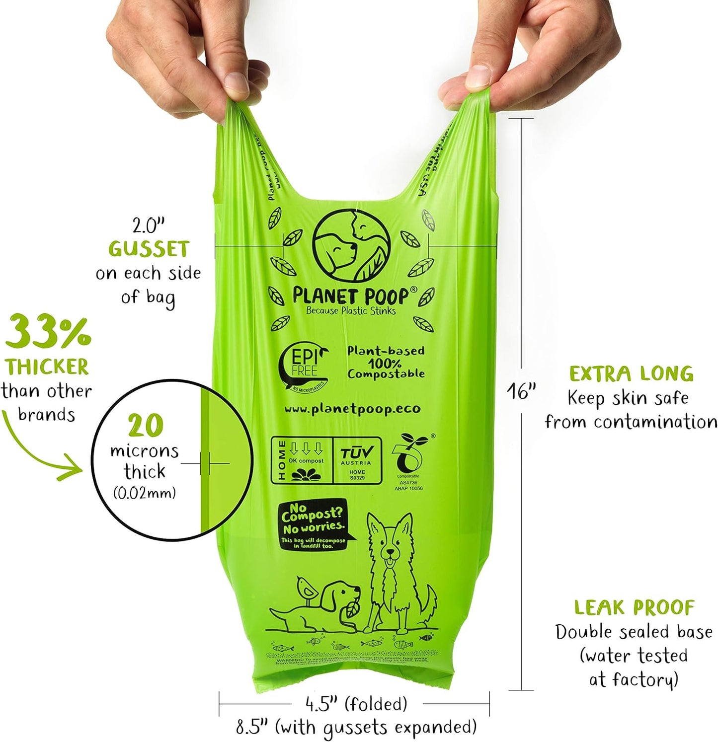 PLANET POOP Home Compostable Dog Poop Bags Extra Long with Handles | Large Single Roll 200 Grab & Go | Un-scented Dog Waste Bag | Leakproof Doggy & Cat Bags | Plant-Based Pet Supplies - Pet Explorer