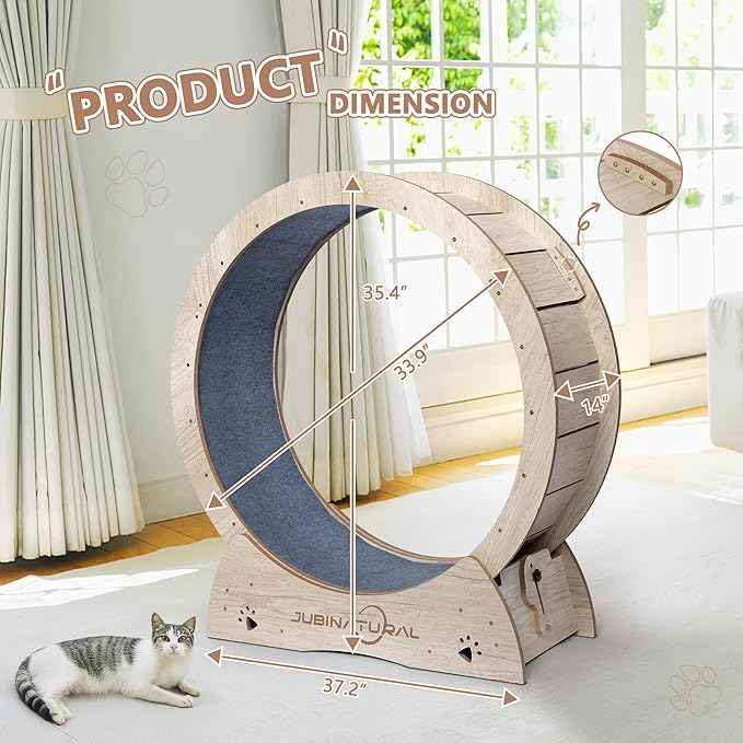 Cat Exercise Wheel, 35.9" Cat Running Wheel for Indoor Cats with Quiet Carpeted Runway, Cats Treadmill Wheels with Locking Mechanism, Cat's Weight Loss and Health
