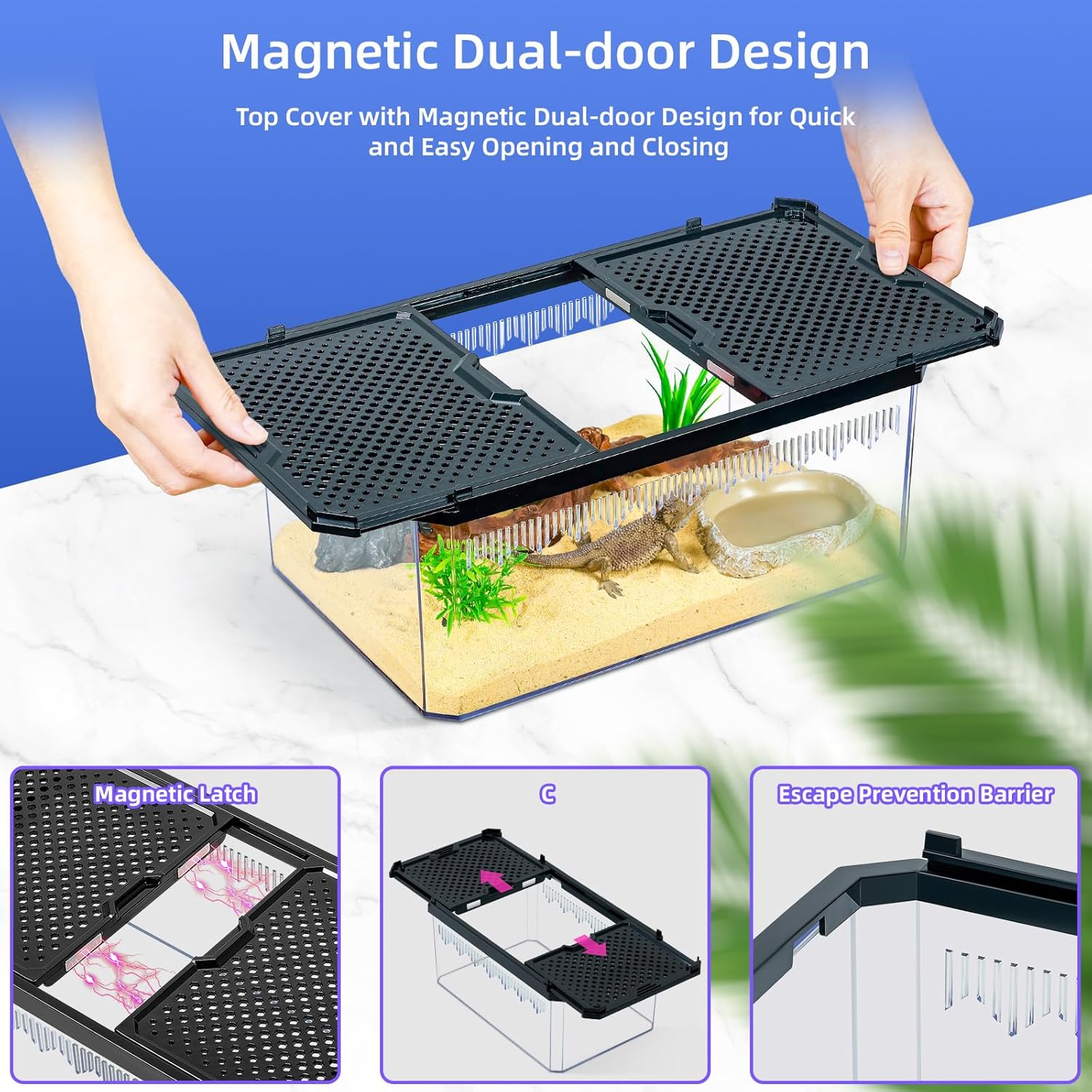 High-Transparency Reptile & Insect Enclosure Terrarium with Magnetic Door, Excellent Ventilation, Easy Cleaning, and Strong, Long-Lasting Build for Gecko, Tarantula, Hermit Crab (9.3x6.2x4.6 Inch) - Pet Explorer