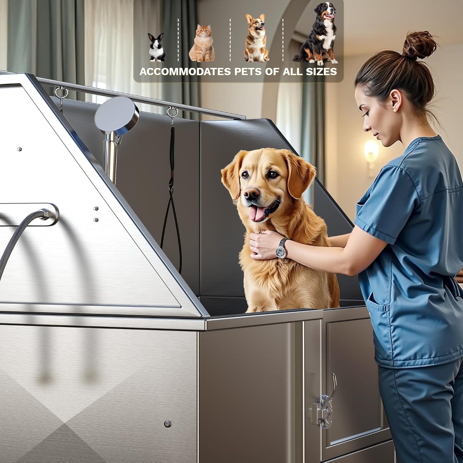 DWVO Professional Pet Dog Bathing Station for Grooming, 50'' Dog Grooming Bathtub with Right Ramp, Floor Grate, Faucet, Showerhead & Soap Holder for Large, Medium & Small Pets - Pet Explorer