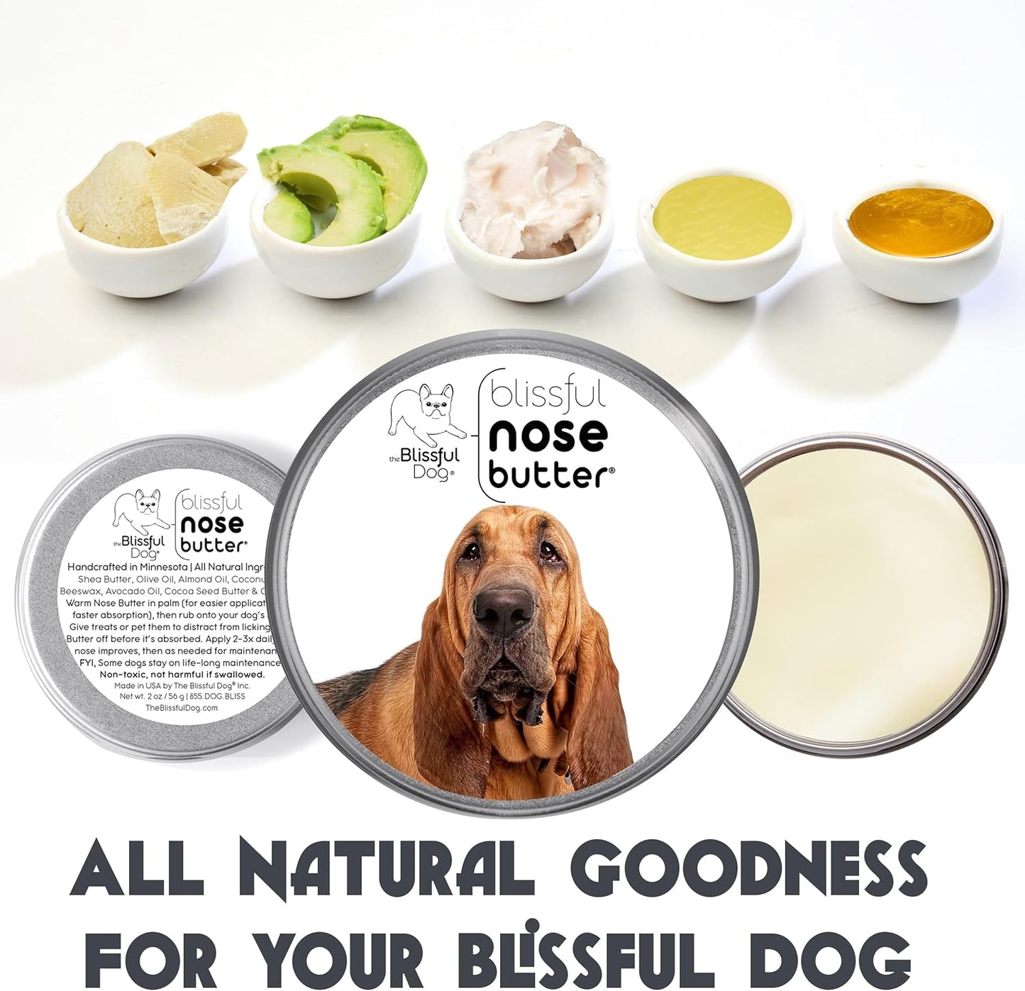 The Blissful Dog Bloodhound Nose Butter for Dry, Cracked Skin, Lick-Safe Dog Nose Balm with Moisturizing Shea Butter, Almond, Olive, and Essential Oils, Pet Supplies, Uncented, 8 oz. - Pet Explorer