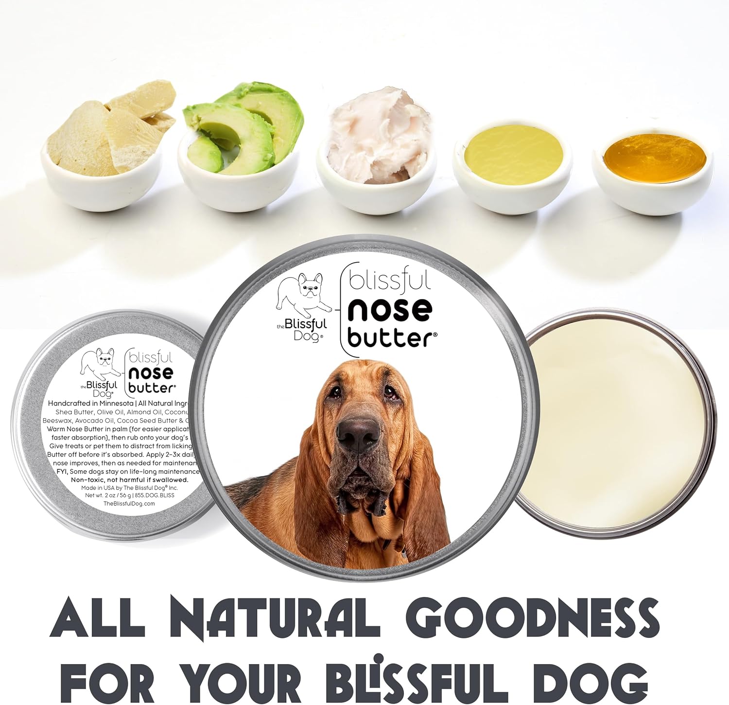 The Blissful Dog Bloodhound Nose Butter for Dry, Cracked Skin, Lick-Safe Dog Nose Balm with Moisturizing Shea Butter, Almond, Olive, and Essential Oils, Pet Supplies, Uncented, 8 oz. - Pet Explorer