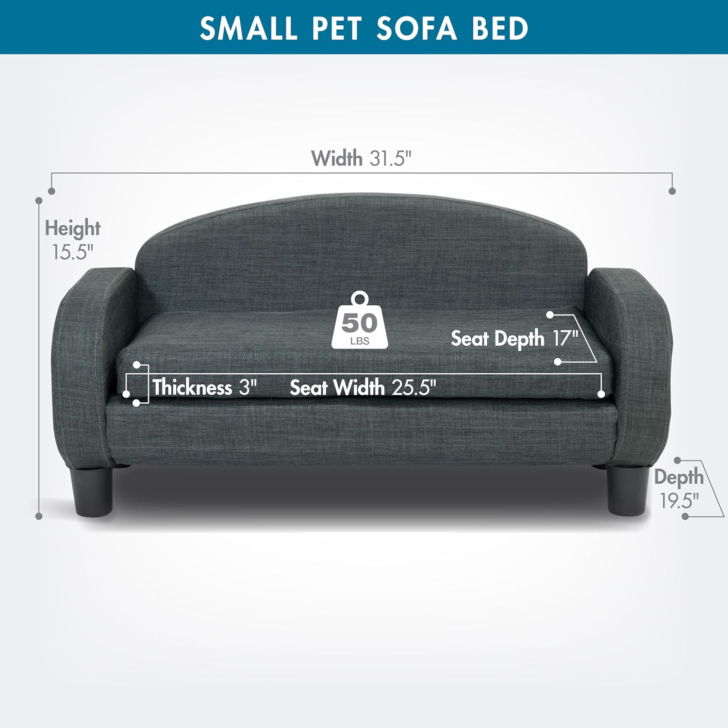 Paws & Purrs Cat Sofa Bed, Pet Couch for Indoor Cats Elevated Cat Beds with Removable Washable Mattress Cover for Kitten, Puppy or Small Animal- 31.5" Wide, Gray - Pet Explorer