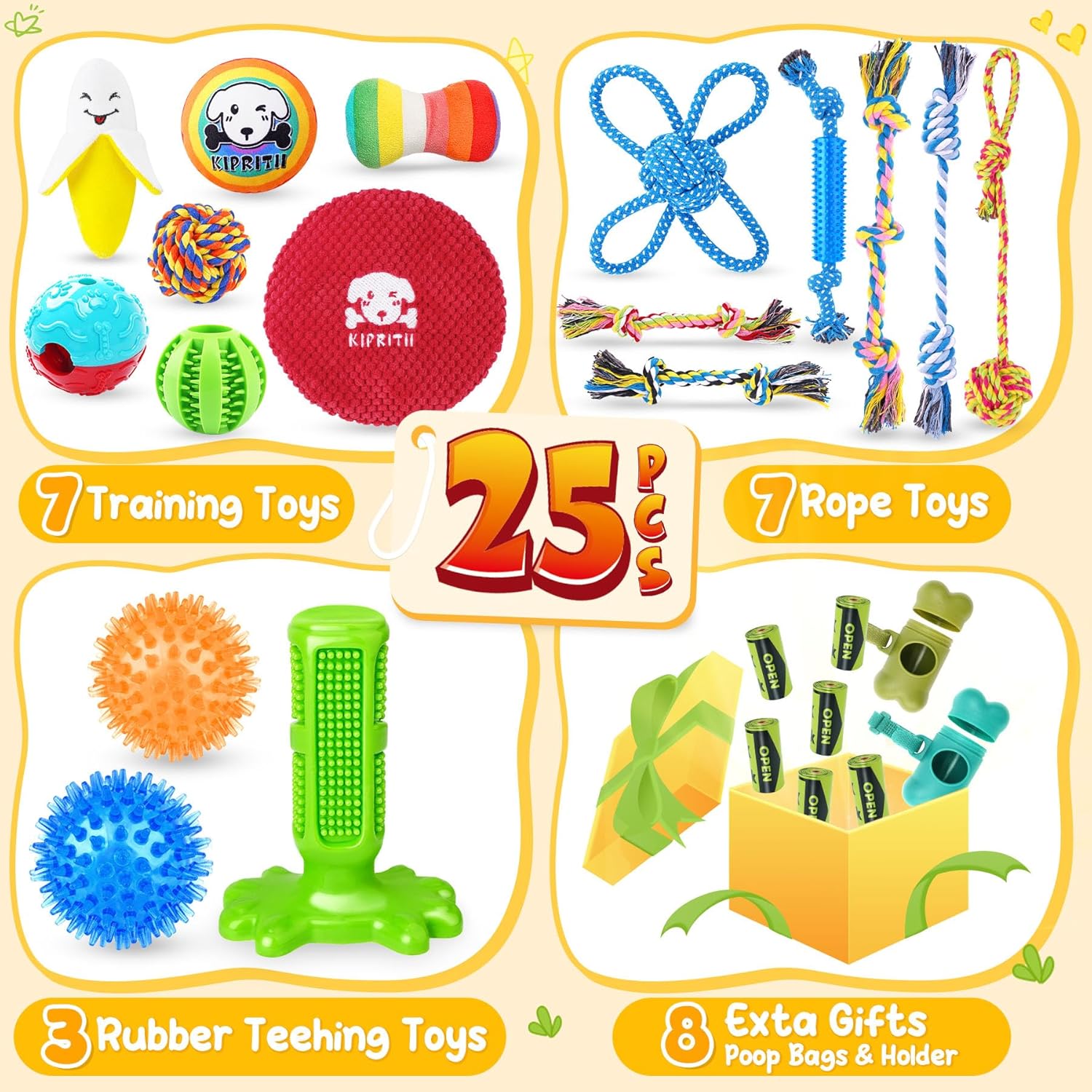 KIPRITII 25 Pack Various Puppy Dog Toys for Teething, Entertainment & Interaction, Puppy Chew Toys Pack with Rope Toy, Treat Balls and Dog Squeaky Toys for Puppies & Small Dogs - Pet Explorer