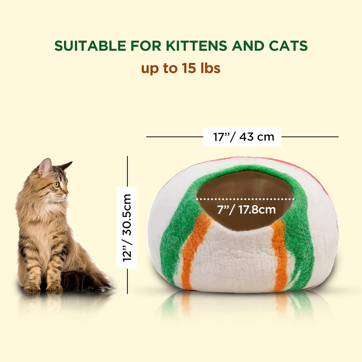 Woolygon Premium Felt Cat Cave Bed – Wool Kitty Beds Handcrafted Kitten Caves Bed for Indoor Cats - Made from 100% Eco-Friendly Merino Wool, Foldable Cat Hidewawy Covered Cat House Pod (Candy Swirl) - Pet Explorer