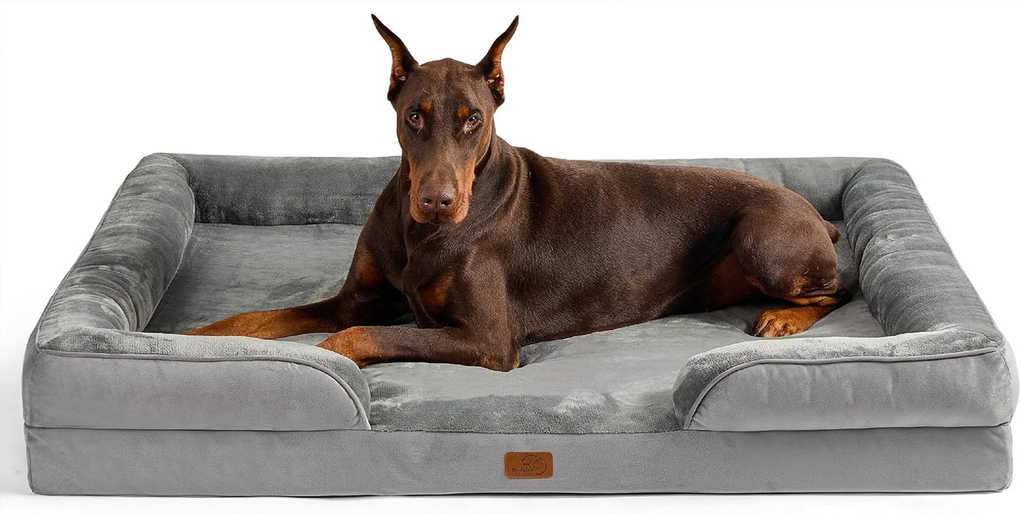 Bedsure XXL Orthopedic Dog Bed for Extra Large Dogs - Washable Giant Dog Cat Bed Waterproof, Comfort Dogs Couch Sofa with Washable Removable Cover, Pet Bed with Nonskid Bottom, Grey, 52" - Pet Explorer