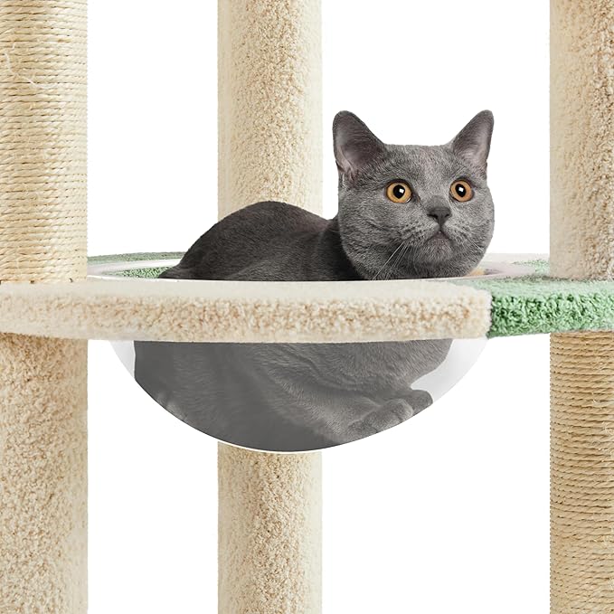 Yaheetech Cat Tree, 35.5in Cat Tower for Indoor Cats, Cat House with Scratching Posts & Padded Perch & Space Capsule, Cute Kitten Tree, Pet Furniture for Kittens, Army Green/Beige