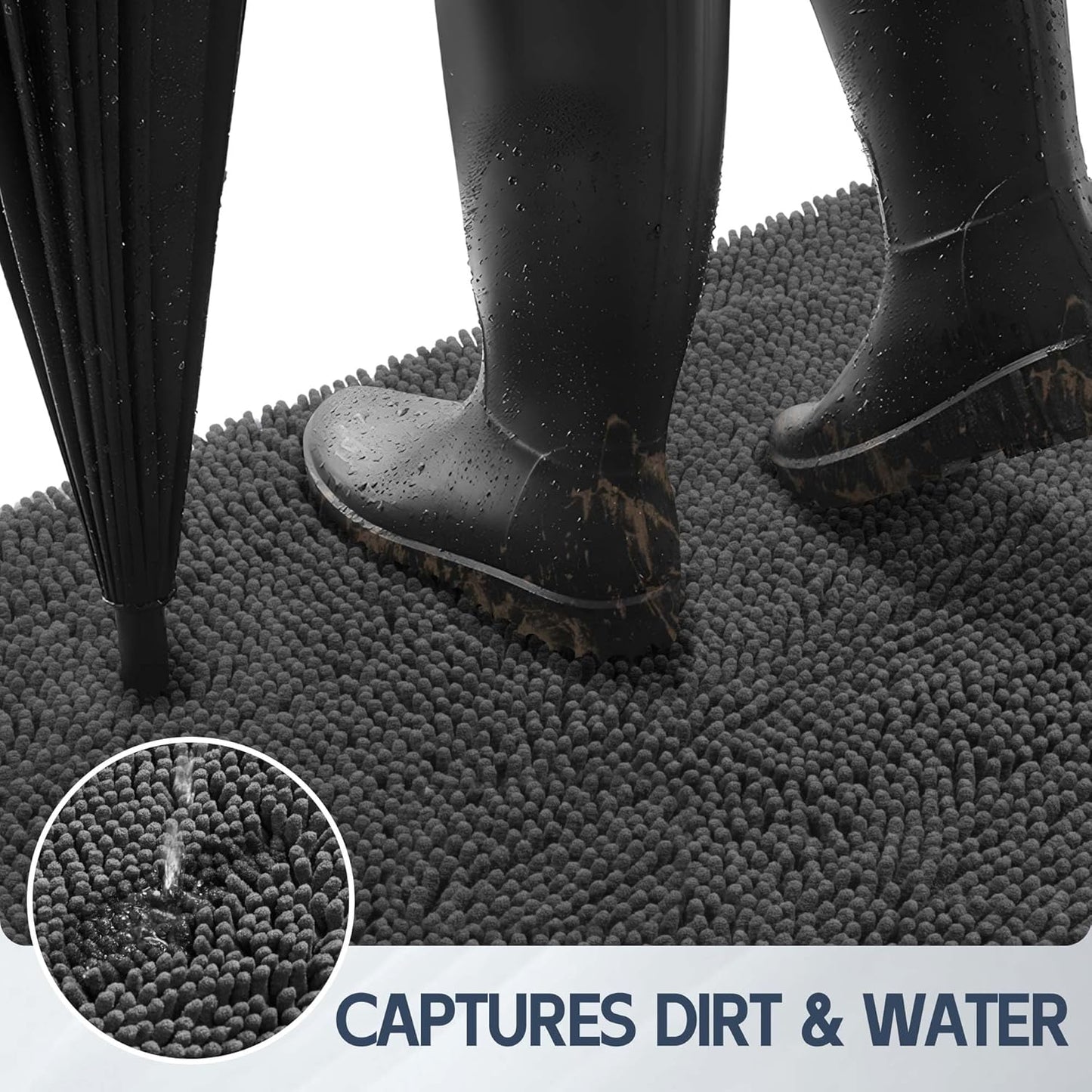 Dog Door Mat for Muddy Paws, 72" x 48" Chenille Absorbent Front Door Mat Inside, Large Runner Mud Mat for Dogs, Trap Dirt Washable Non Slip Outdoor Indoor Entrance Doormats, Grey - Pet Explorer