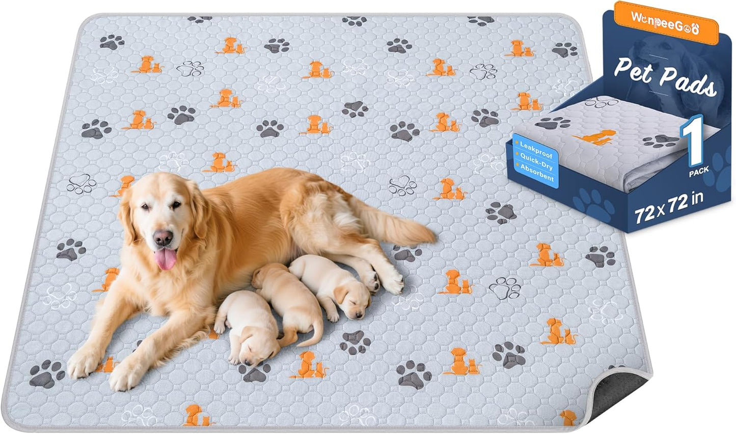 Washable Pee Pads for Dogs, 1 Pack Absorbent Reusable Training Dog Pads Pet Puppy Pads, Non-Slip Potty Pads for Whelping, Playpen, Crate, Bed, Orange, 72"x72" - Pet Explorer