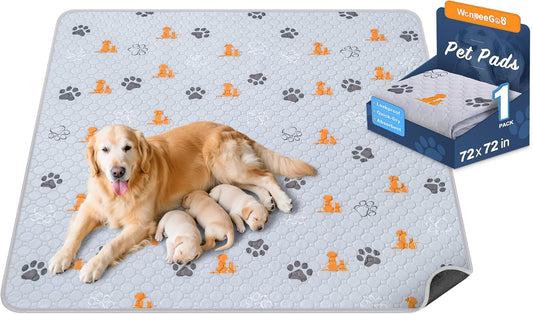 Washable Pee Pads for Dogs, 1 Pack Absorbent Reusable Training Dog Pads Pet Puppy Pads, Non-Slip Potty Pads for Whelping, Playpen, Crate, Bed, Orange, 72"x72" - Pet Explorer