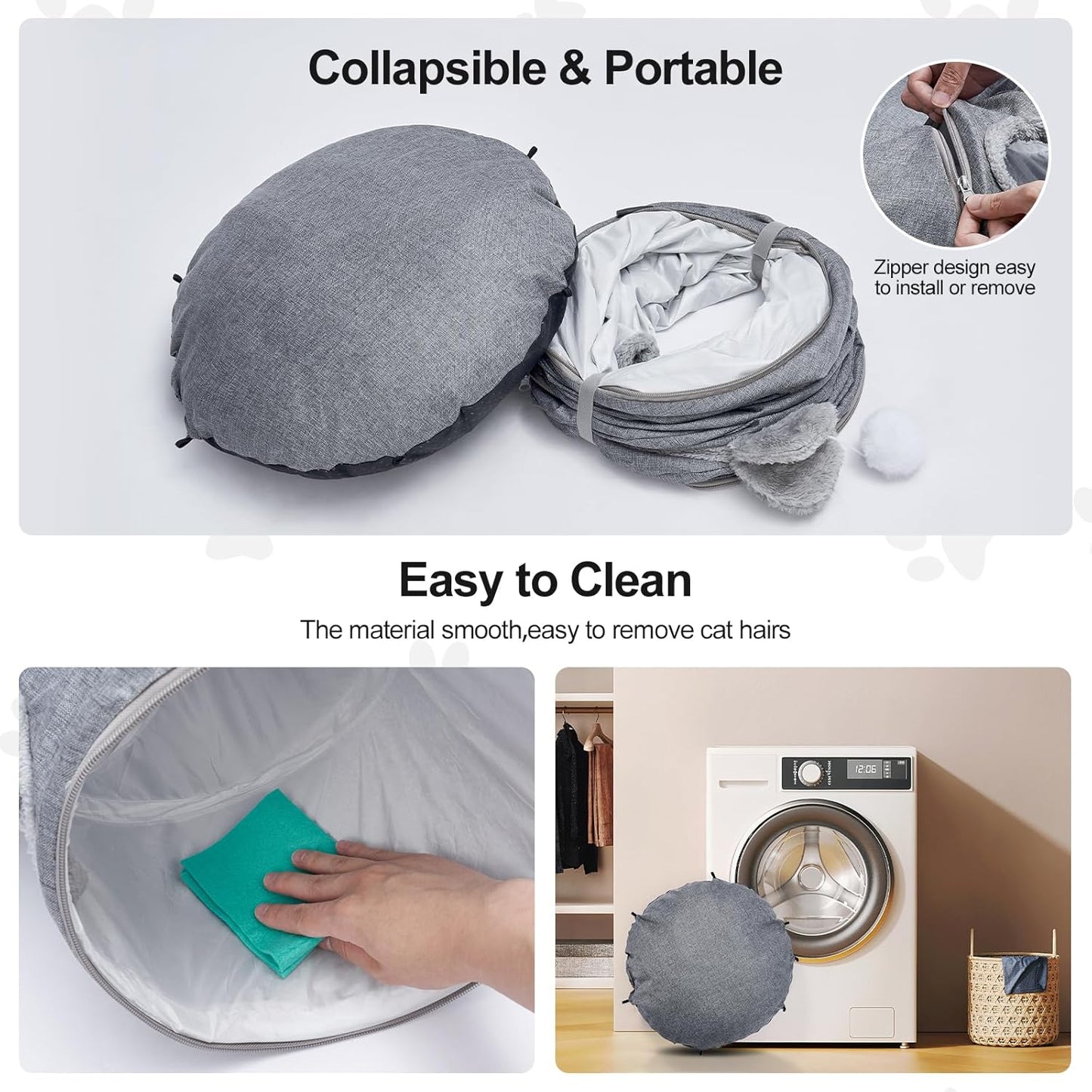 Odoland Summer Linen Cat Tunnels for Indoor Cats with Cooling Central Cat Bed, Interactive Cat Toys Detachable Soft Mat and Variety Kitty Toy Set Grey - Pet Explorer