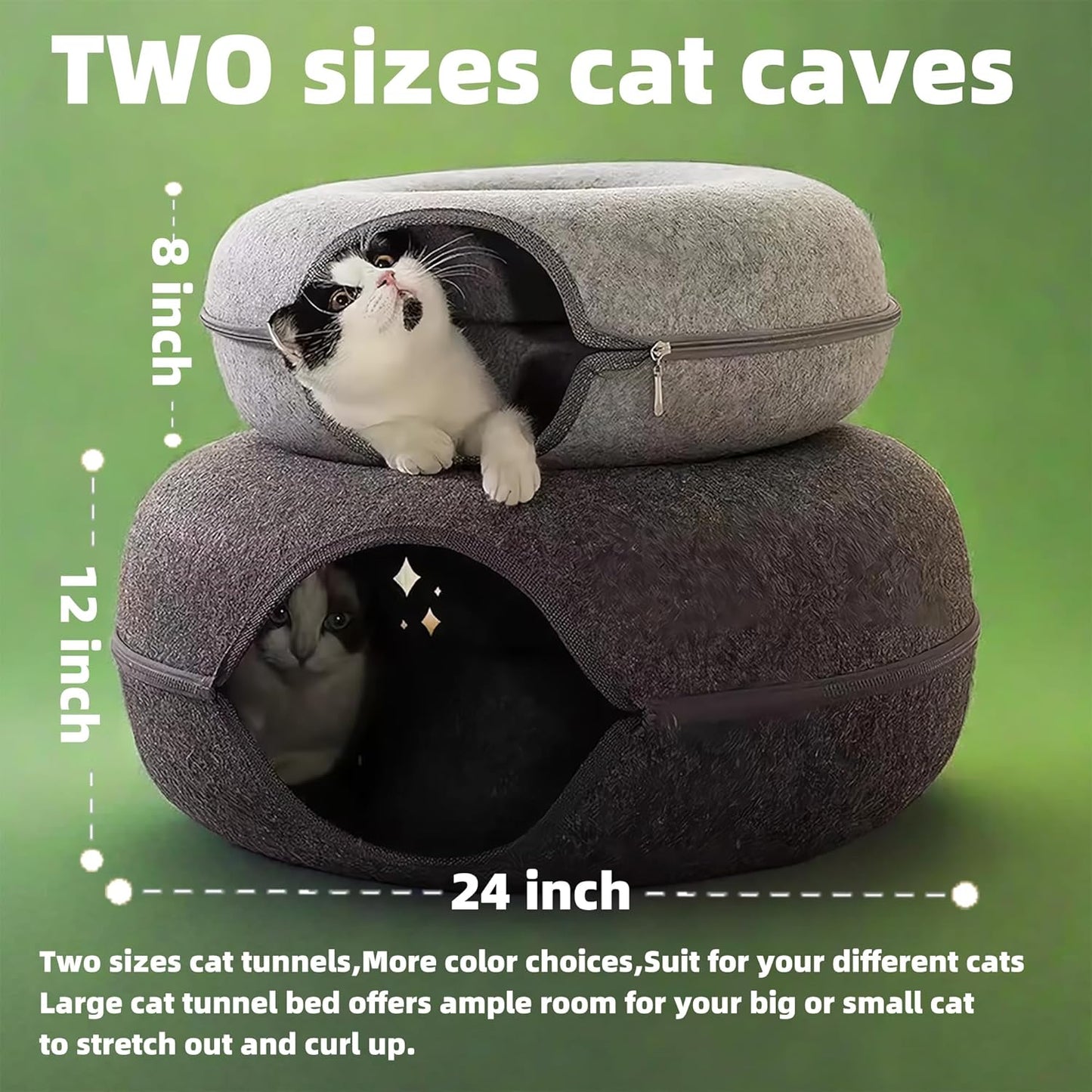Donut Cat Tunnel Bed Peekaboo Cat Cave for Large Cats Up to 30 Lbs, Kitty Interactive Playing Tent House for Multiple Cats,Detachable,Scratch Resistant (Light Gray, Medium - 20 Inch Diameter) - Pet Explorer