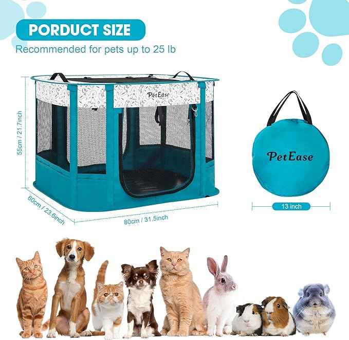Portable and Foldable Cat Playpen Dog Playpen Small Animal Playepn with Waterproof Bottom, Foldable Pet Cage for Rabbit Puppy Hamster, Indoor/Outdoor Use