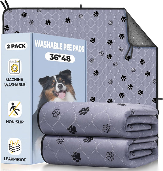 Fostanfly Washable Pee Pads for Dogs, 2 Pack 36"x48" Superior Reusable Puppy Pads, Waterproof Mat Protects Against Urine Leakage, Non-Slip Grip Prevents Slipping and Bunching for Dog, Puppy - Pet Explorer