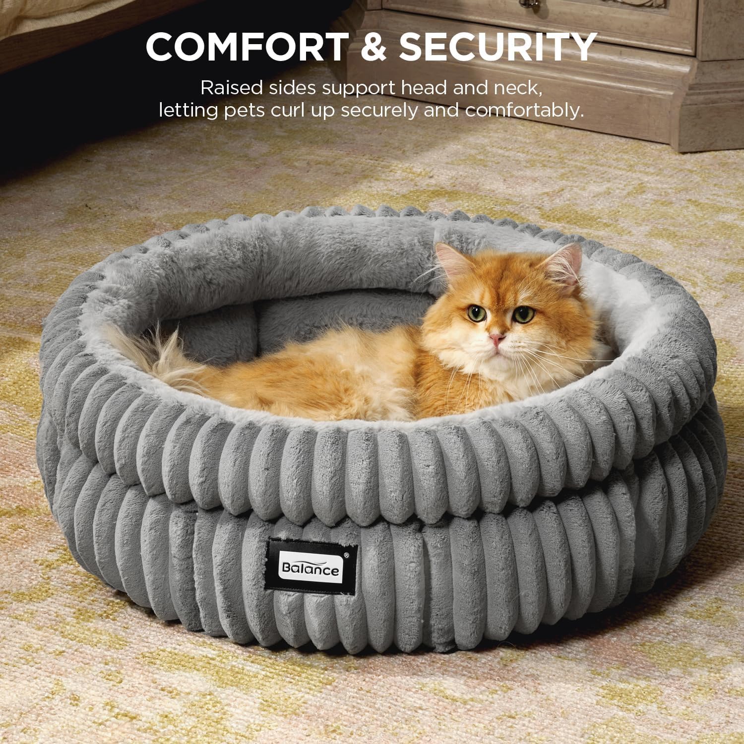 BALANCE Cat Bed Kitten Bed, Washable Round Cat Beds for Indoor Cats, Super Soft Plush Faux Fur Pet Bed for Puppy and Kitten with Anti-Slip Bottom - Pet Explorer