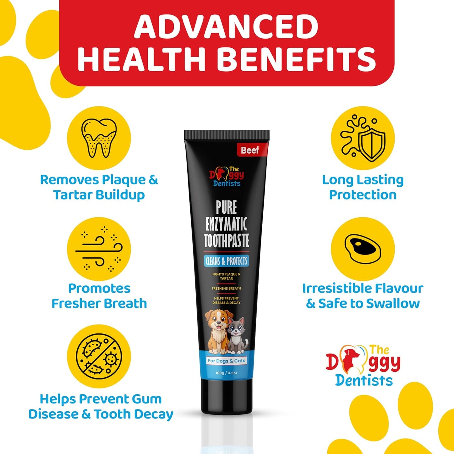 Vet Strength Pure Enzymatic Dog & Cat Toothpaste | 3.5oz Beef Flavor | Enzyme Pet Toothpaste for Tartar Removal, Bad Breath, Teeth Cleaning | Suitable for Puppies & Kittens - Pet Explorer