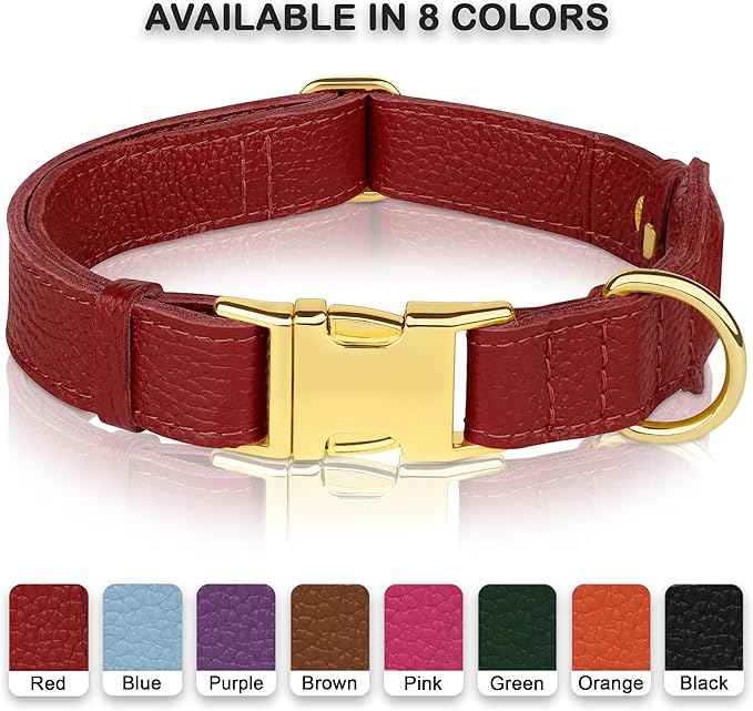 Leather Airtag Dog Collar - Soft Tracking Dog Collar with Apple AirTag Holder and Metal Buckle - Safety GPS Pet Collars for Small Medium Large Dogs Puppy Pink Red (Red, S, 12"-15" Neck Fit)