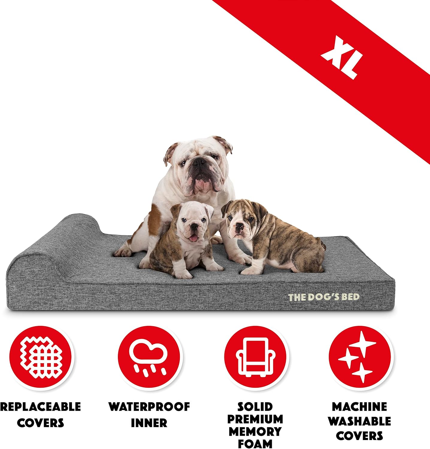 The Dog’s Bed Orthopedic Headrest Dog Bed XL Grey Linen 46x28, Memory Foam, Pain Relief for Arthritis, Hip & Elbow Dysplasia, Post Surgery, Lameness, Veterinary Approved, Waterproof Washable Cover - Pet Explorer