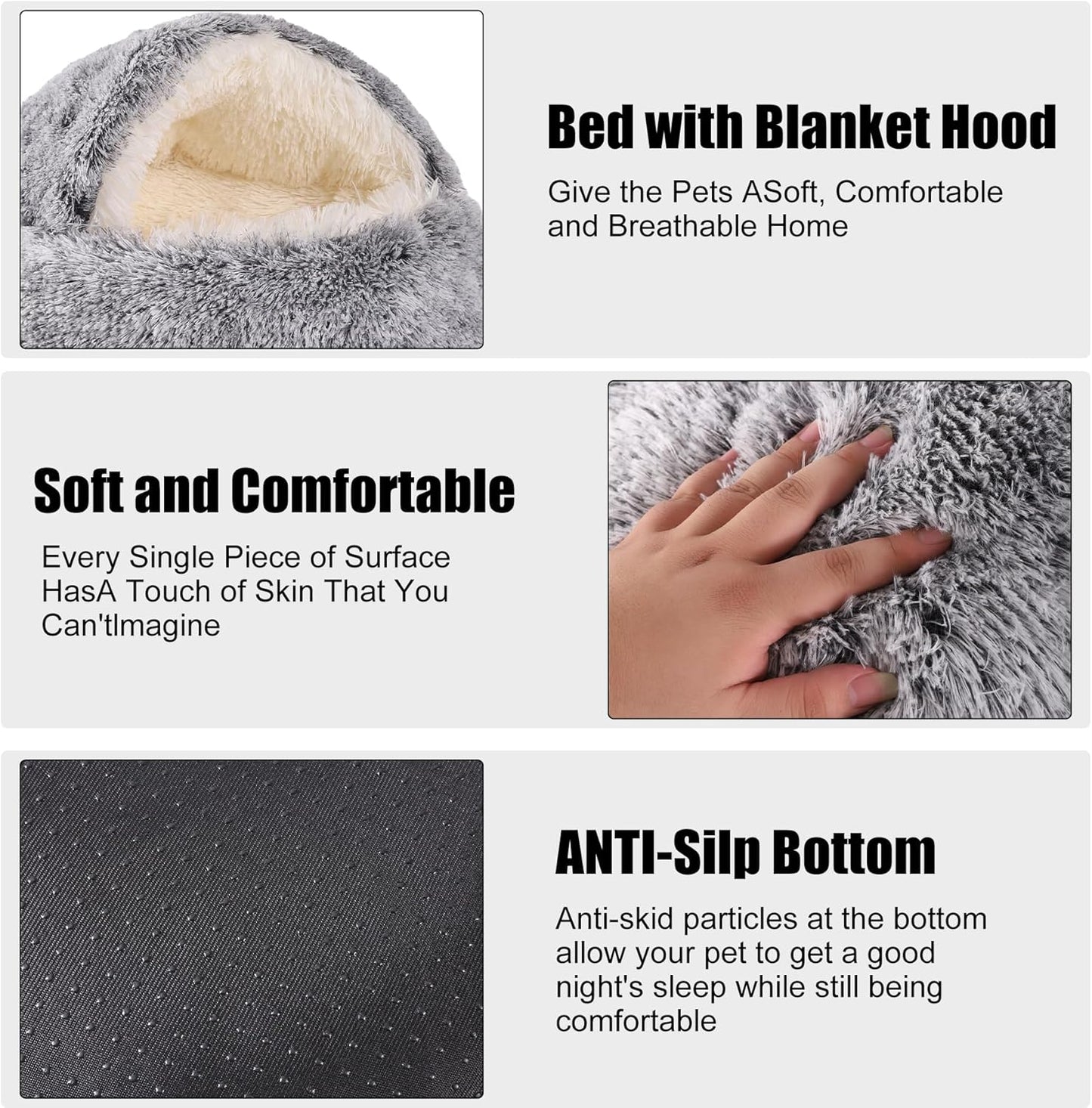 HYQ Small Dog Bed, Cat Beds for Indoor Cats Washable, Cozy Cat Cave Bed, Non-Slip Cat Beds, Calming Dog Bed with Hooded Cover, Dog Bed with Cover for Small Medium Pets (Grey, 24×24 Inch) - Pet Explorer