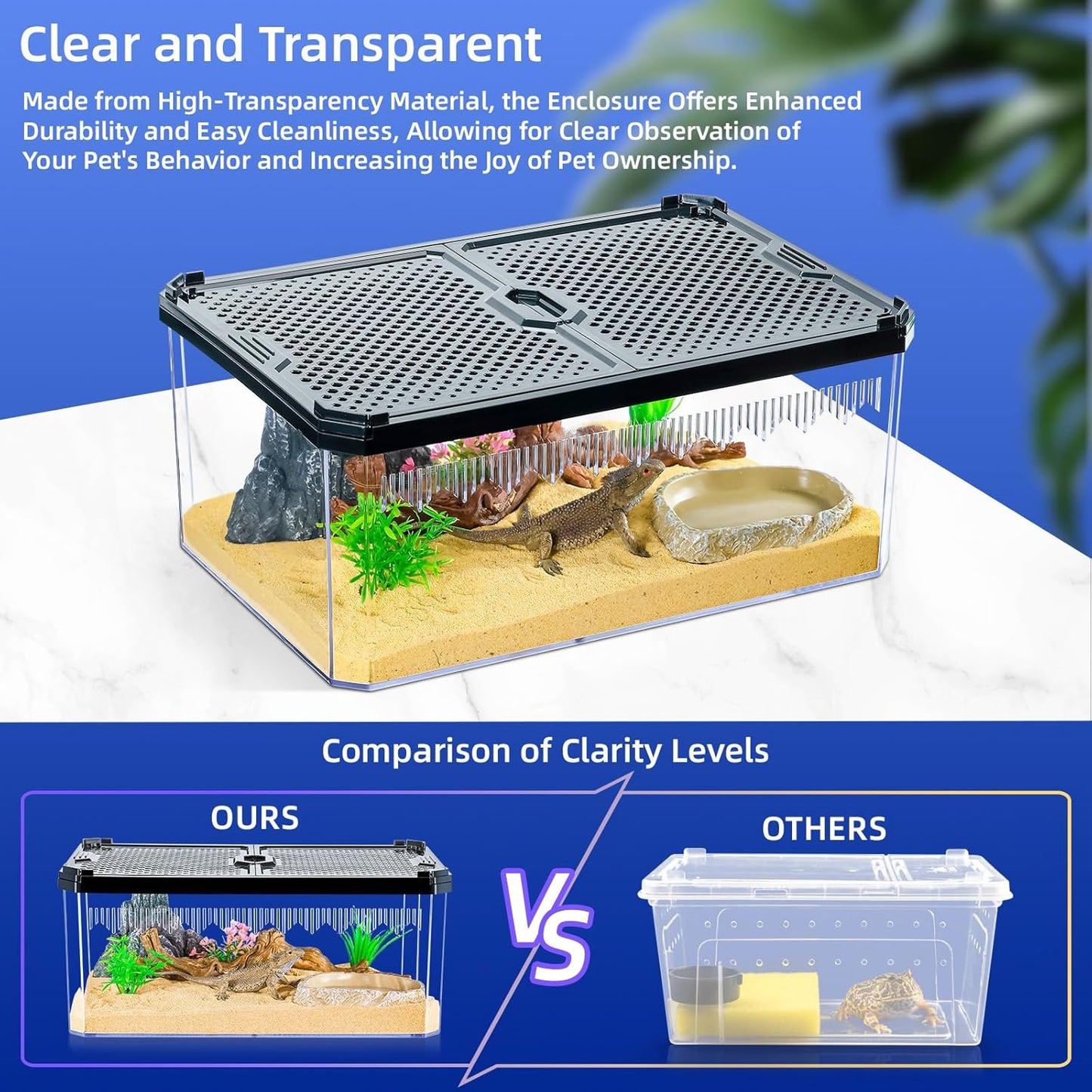 High-Transparency Reptile & Insect Enclosure Terrarium with Magnetic Door, Excellent Ventilation, Easy Cleaning, and Strong, Long-Lasting Build for Gecko, Tarantula, Hermit Crab (9.3x6.2x4.6 Inch) - Pet Explorer