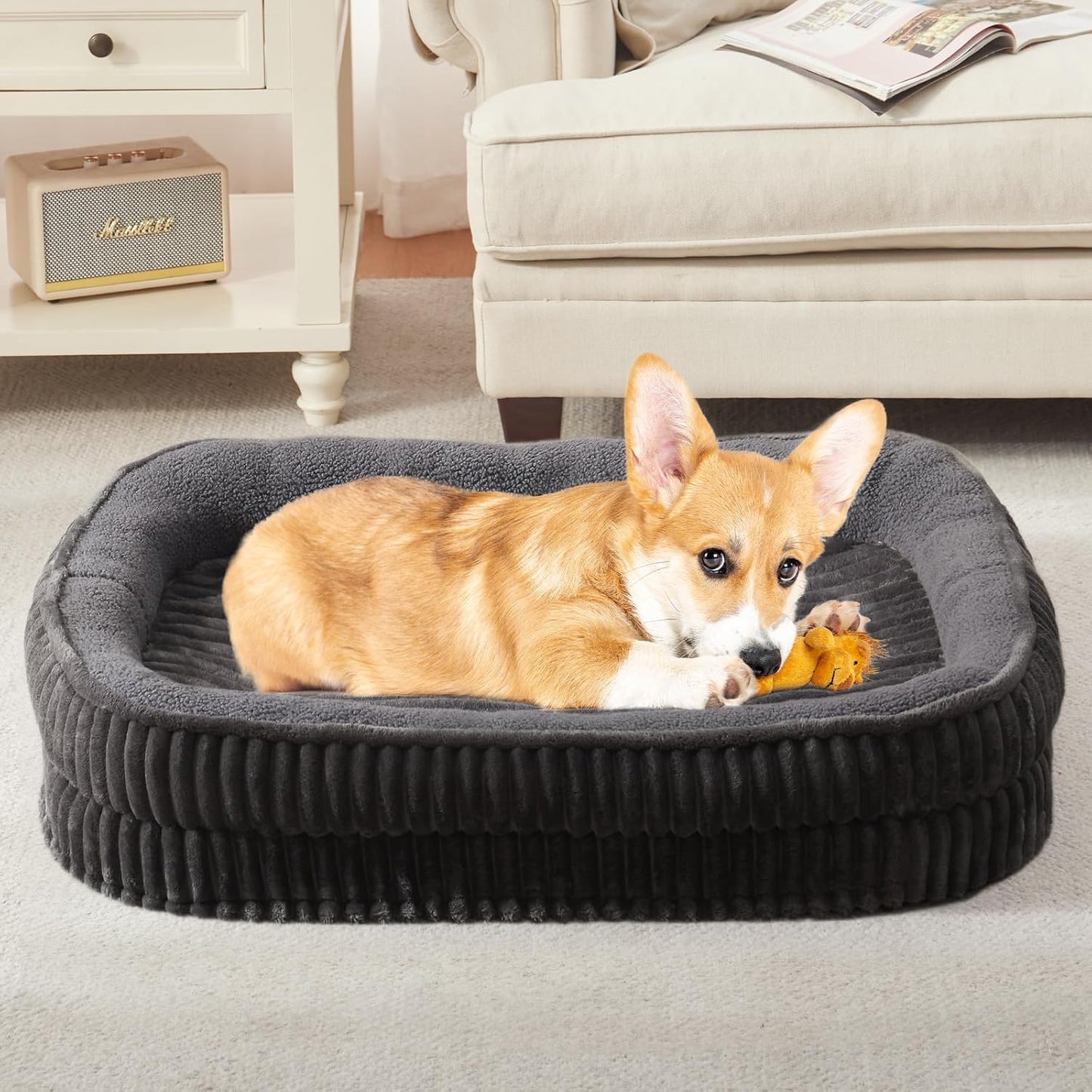 Orthopedic Dog Bed for Medium Dogs Breeds, High Density Egg Crate Foam Dog Sofa Beds,Oval Kennel Bed, Pet Couch Bed with Four Sided Bolster, Removable Washable Cover& Non-Slip Bottom - Pet Explorer