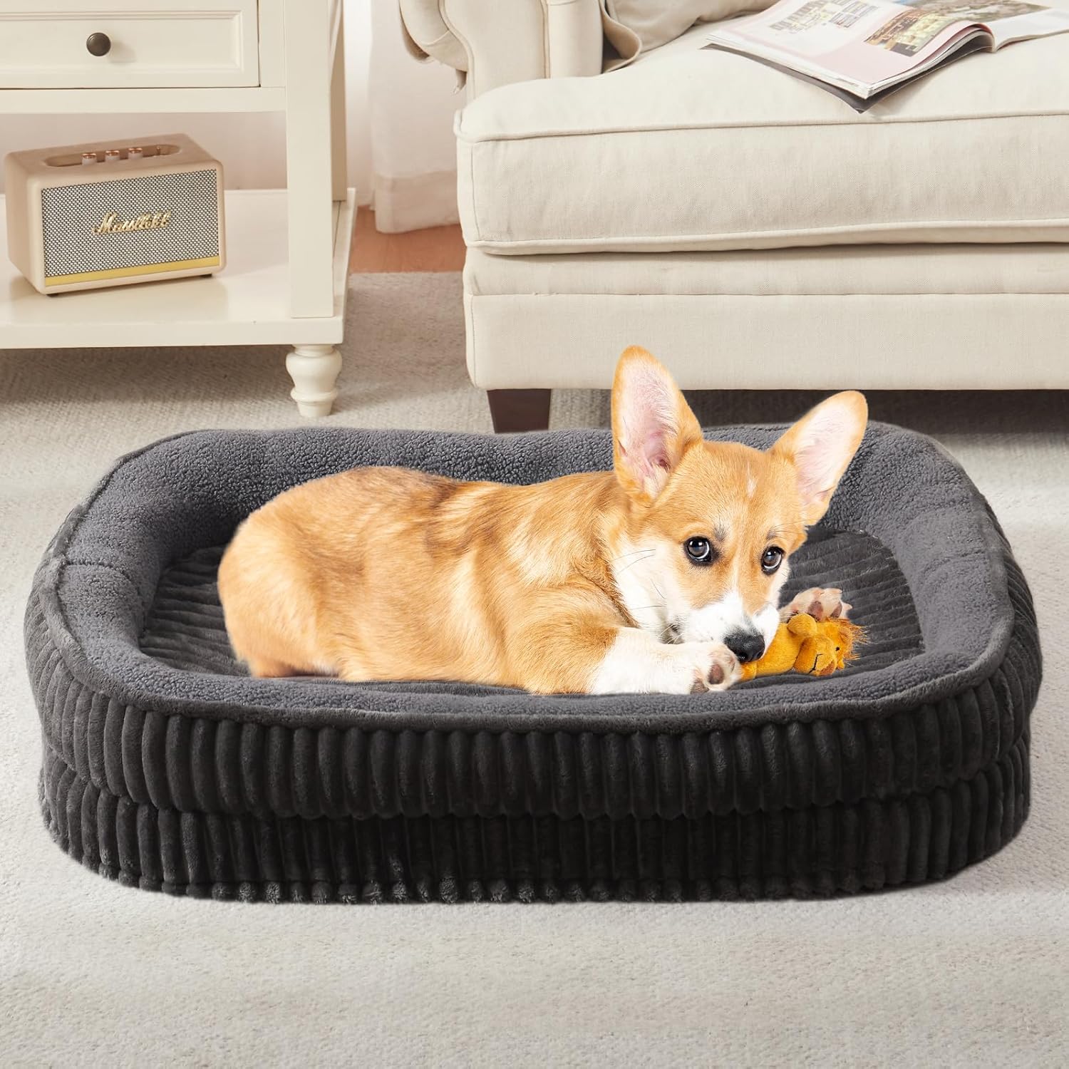 Orthopedic Dog Bed for Medium Dogs Breeds, High Density Egg Crate Foam Dog Sofa Beds,Oval Kennel Bed, Pet Couch Bed with Four Sided Bolster, Removable Washable Cover& Non-Slip Bottom - Pet Explorer