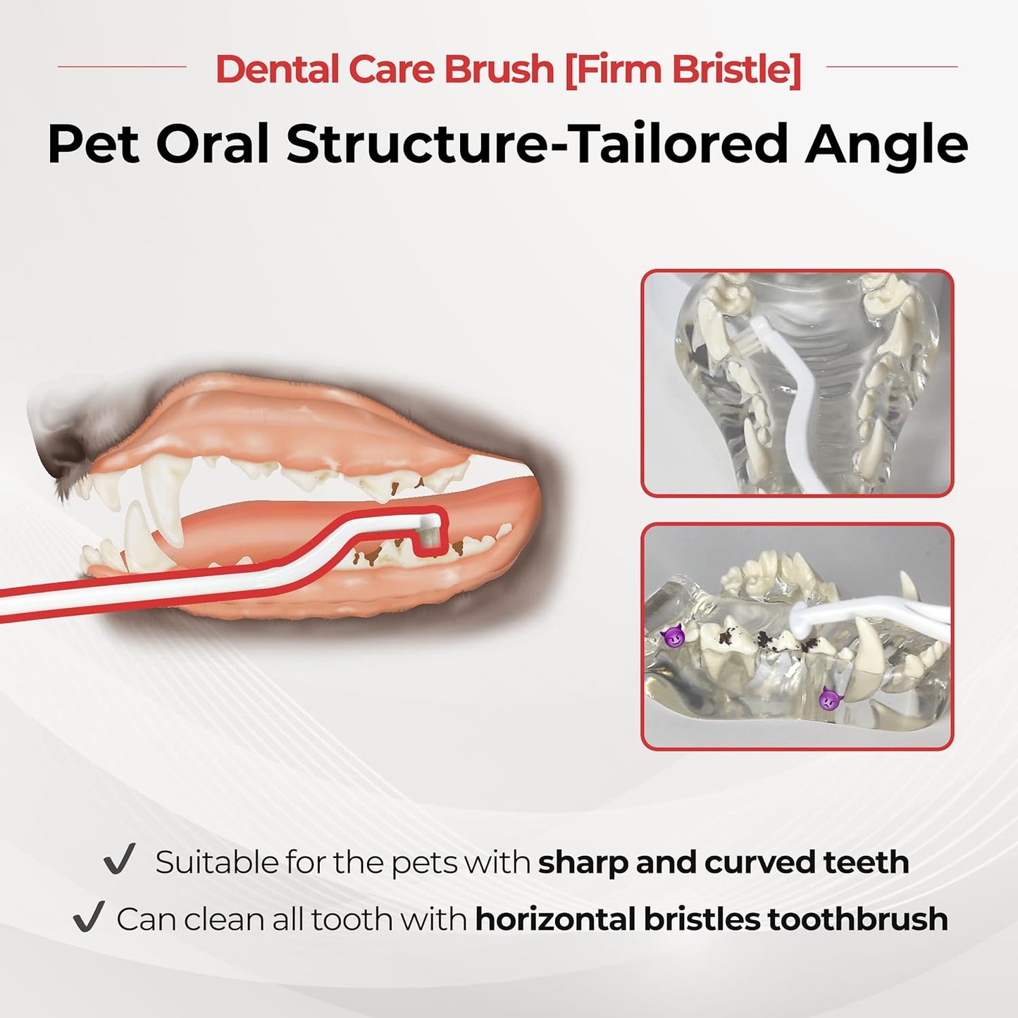 JAYU PET Dental Care Brush (Firm Bristles) 3ea - Resilient Dog Toothbrush, Cat Toothbrush for Tartar & Plaque Removal, Horizontal Head and S-Curved Body - Pet Explorer