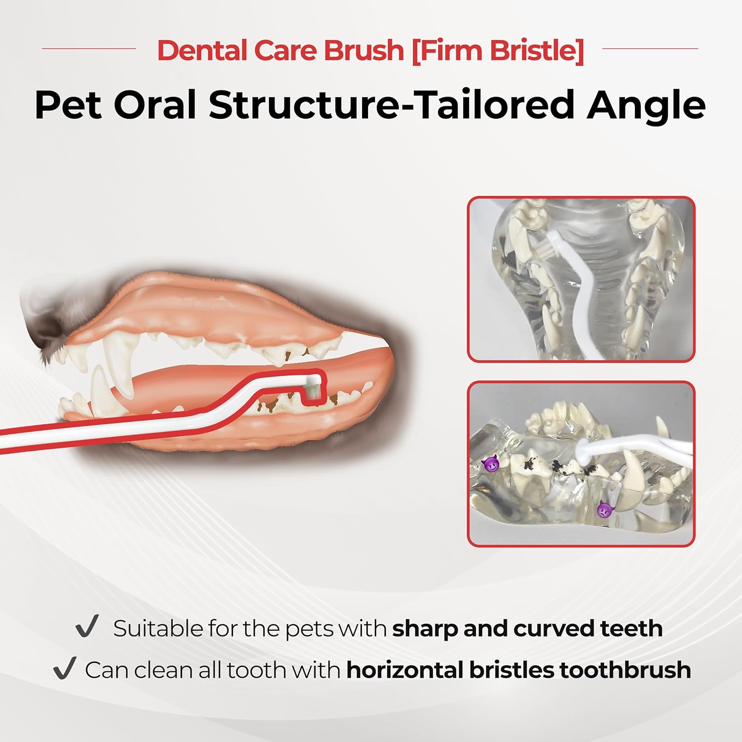 JAYU PET Dental Care Brush (Firm Bristles) 3ea - Resilient Dog Toothbrush, Cat Toothbrush for Tartar & Plaque Removal, Horizontal Head and S-Curved Body - Pet Explorer