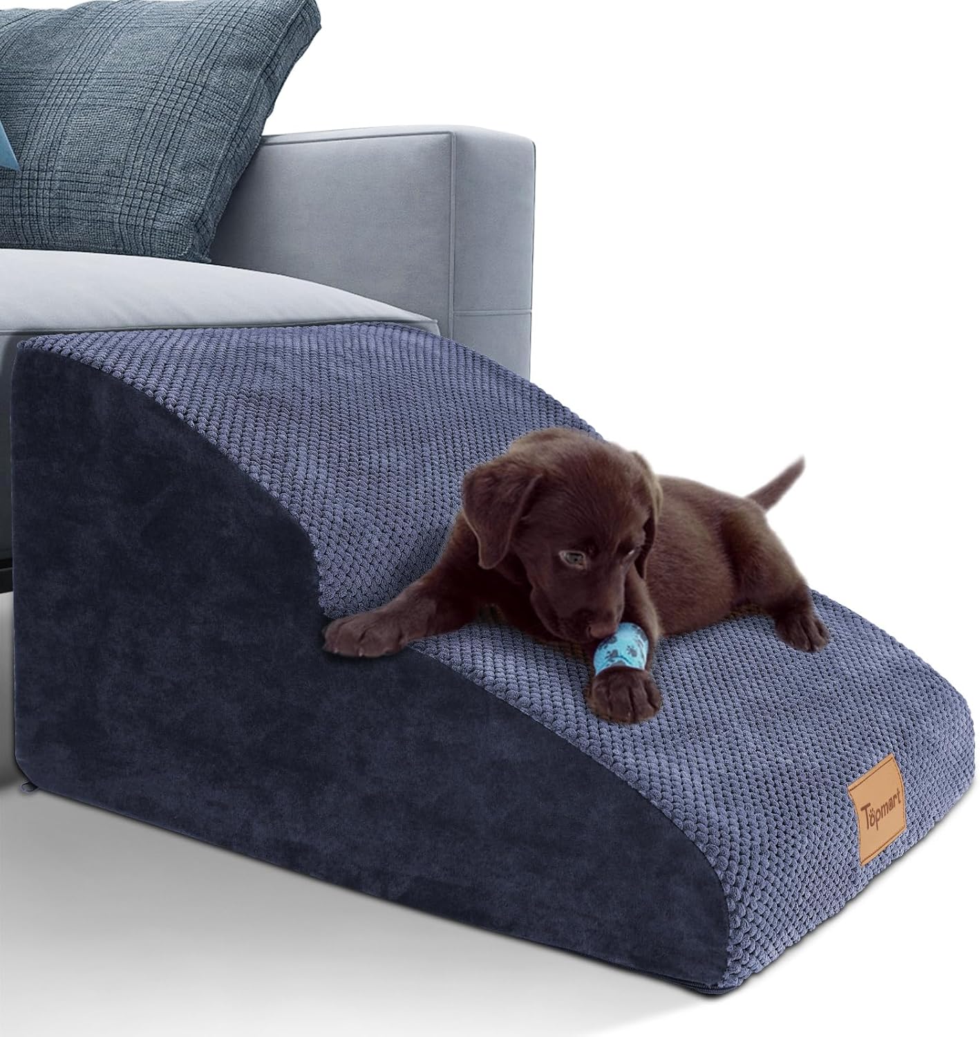 Topmart High Density Extended Foam Dog Ramp&Steps 2 Tiers,11.8" High,Non-Slip Dog Stairs,Soft Foam Pet Ladder with Waterproof Cover,Best for Injured,Older Cats,Pets with Joint Pain - Pet Explorer