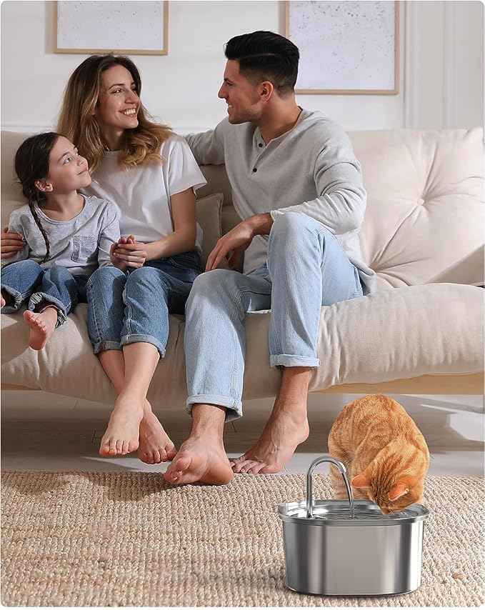 PEKTACO Cat Water Fountain, 3.2L/108oz Stainless Steel Pet Water Fountain for Cats/Dogs Indoor, Dog Drinking Dispenser Metal Kitty Spout with 3 Filters+ 3 Sponges