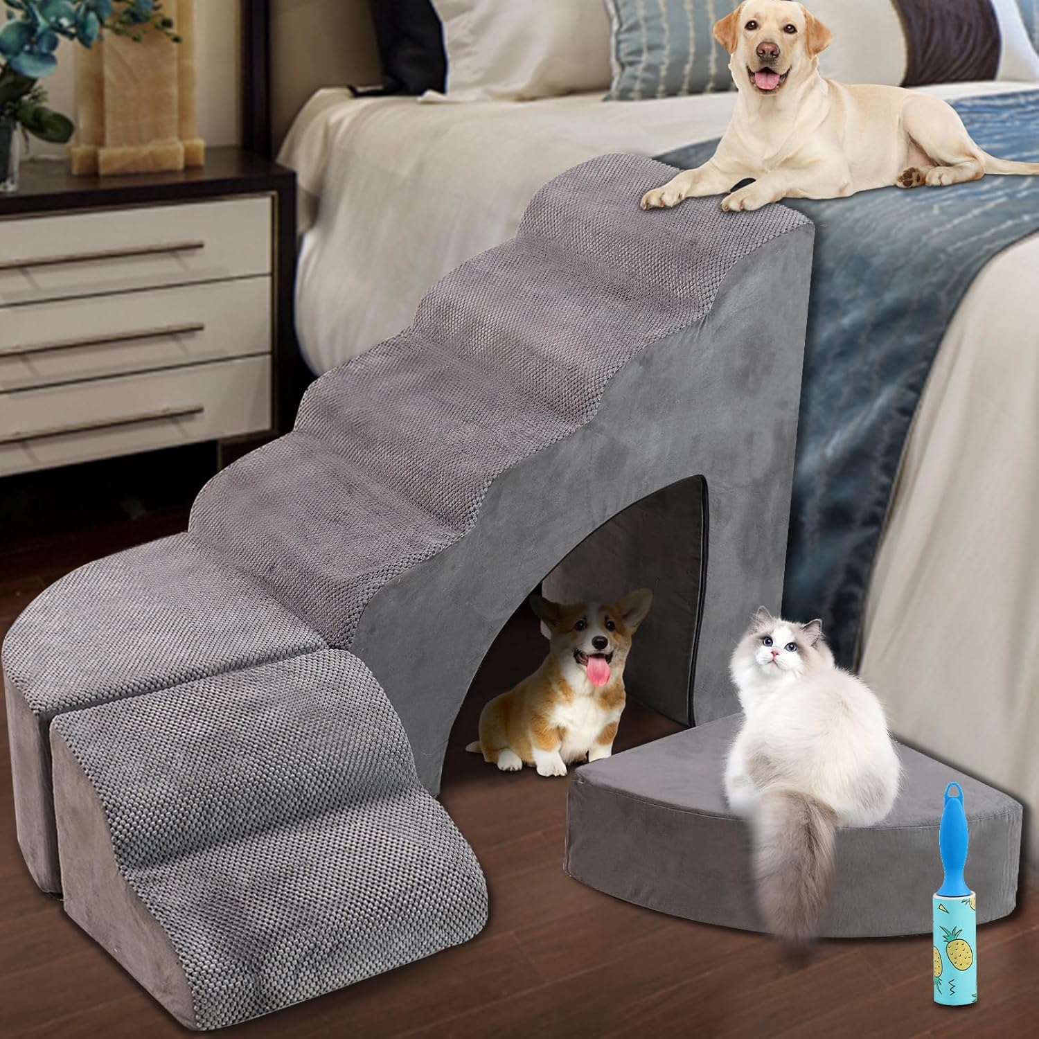 Foam Dog Stairs & Steps Ramps for High Beds 30 inches Tall for Small Dogs and Cats, LitaiL 6 Step Pet Stairs Steps for High Beds 30 inch Large Dogs, Non-Slip Dog Ramps for Older Cat - Pet Explorer