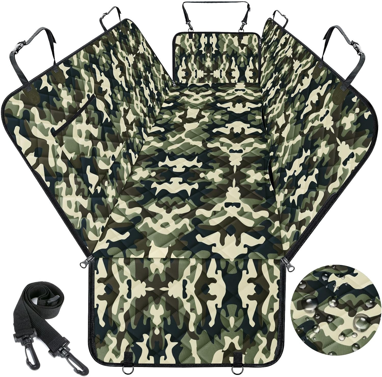 Dog Car Seat Cover, Durable Waterproof Scratch Proof Nonslip Dog Hammock, Pet Back Seat Covers with Pocket for Cars SUVs and Trucks - S, Camouflage - Pet Explorer