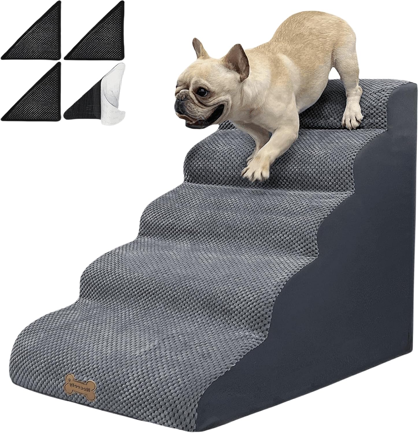 5-Step Dog Stairs for 30 Inch High Beds & 20-30 Inch Couch Bed, Non-Slip Balanced Indoor Pet Ramp Stairs for Small Old Large Dogs Cats to Get on Bed 30D - Pet Explorer
