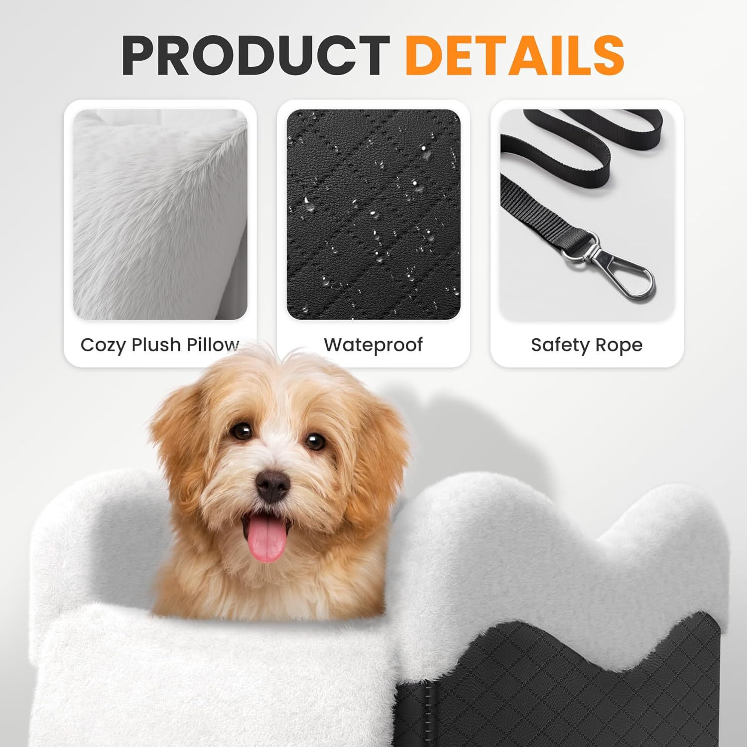 Conter Console Dog car seat(Light Grey/White) (Black/White, M) - Pet Explorer