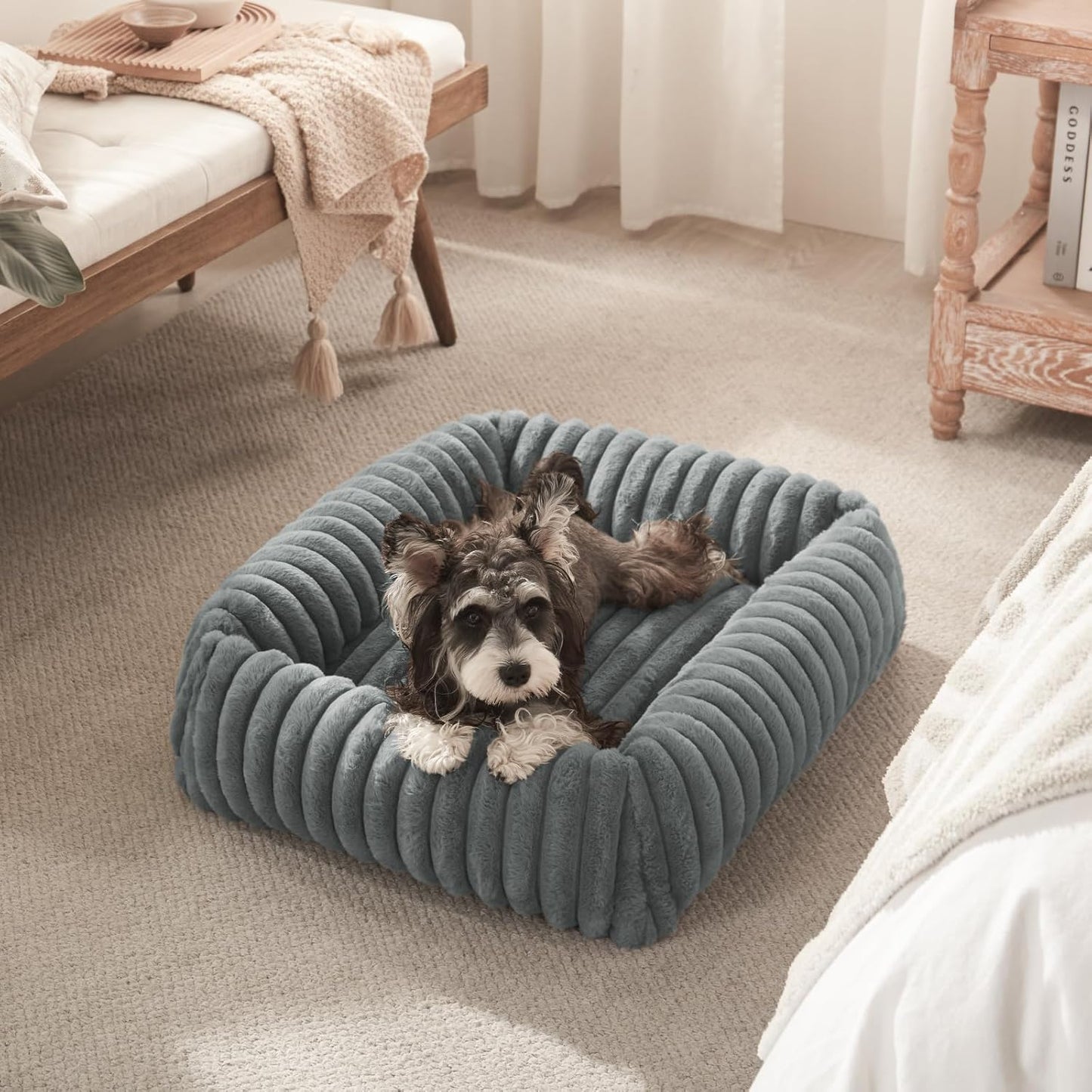 Dog Beds Medium Sized Dog, Washable Orthopedic Pet Bed with Removable Cover, Rectangle Soft Calming Sleeping Puppy Bed Durable Pet Cuddler with Anti-Slip Bottom, 30"x24"x8" Grey - Pet Explorer